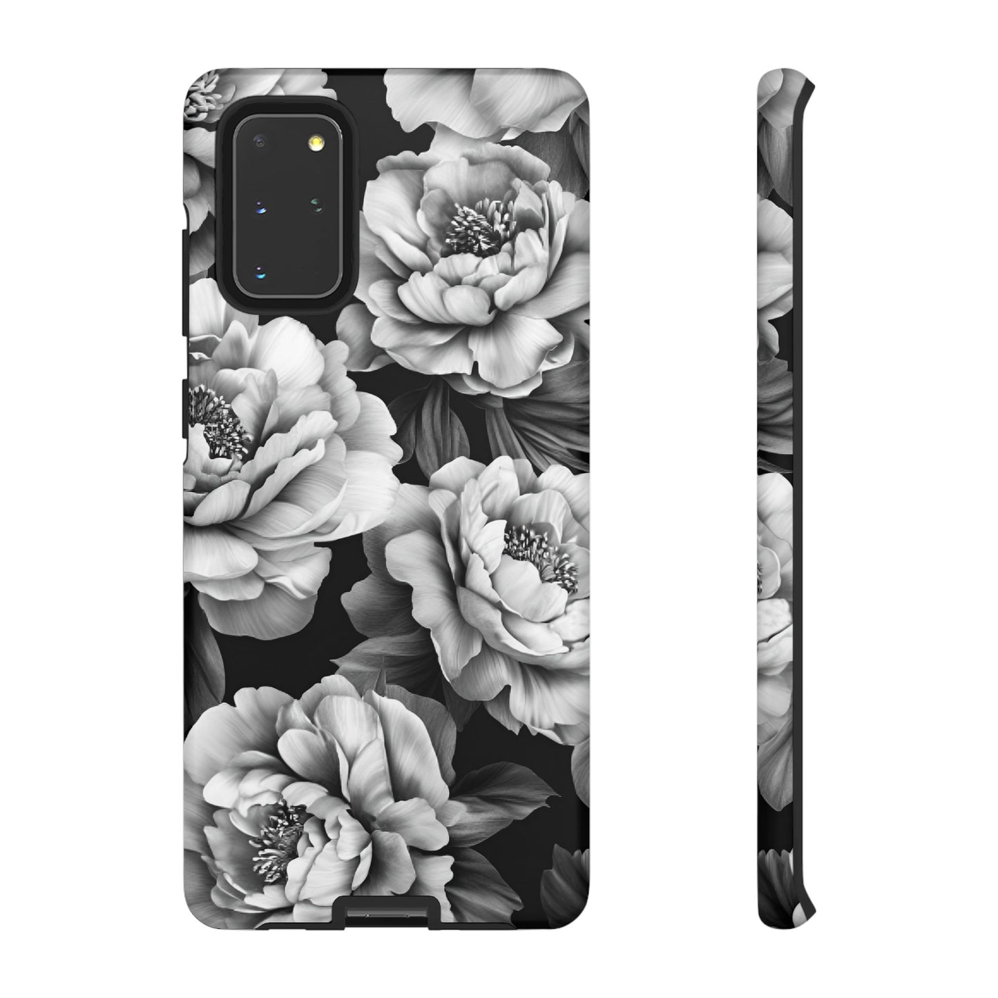 Black and White Peony Flower Phone Case - Aesthetic Dark Floral Phone Cases - iPhone 16 15 14 13 12 11, Samsung Galaxy & Google Pixel Phone Covers