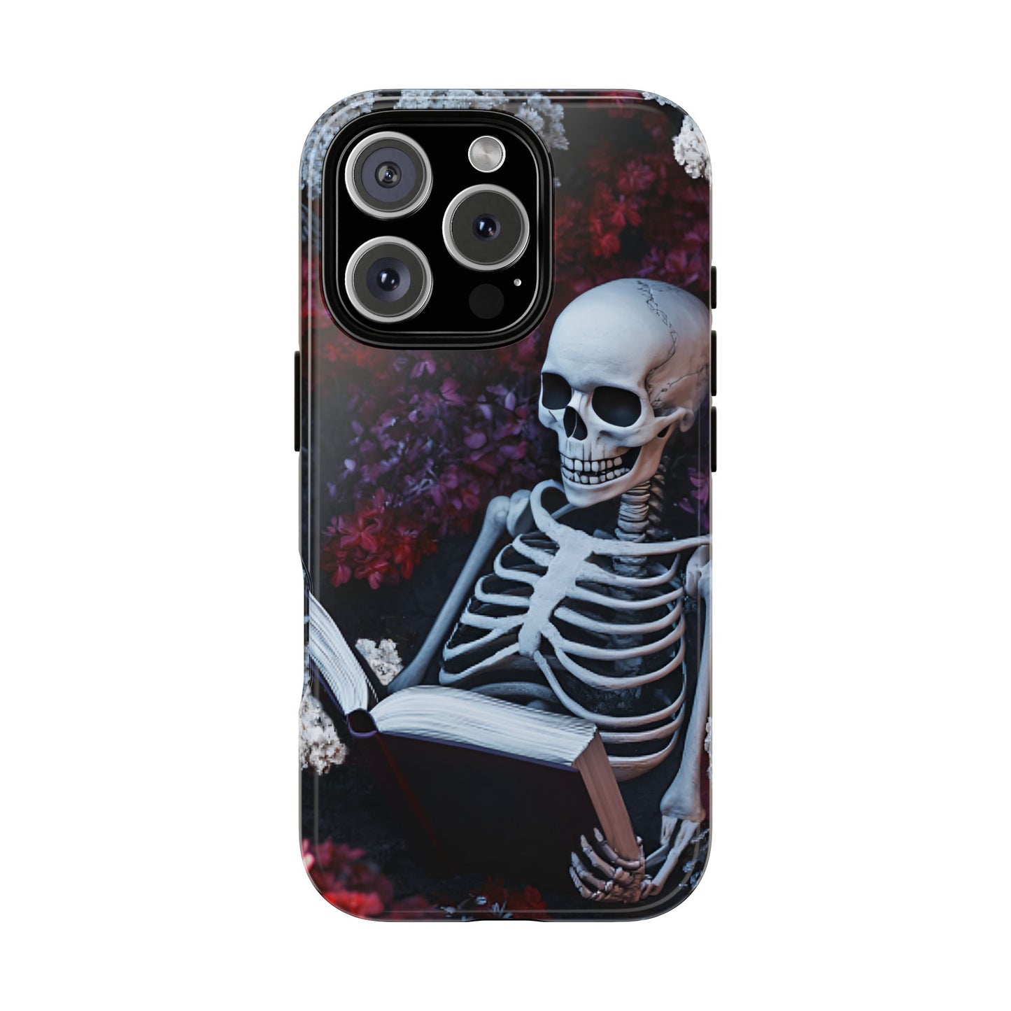 Skeleton Reading Book Phone Case - Bookish Halloween Phone Cases for iPhone 16 15 14 13 12 11, Samsung Galaxy & Google Pixel