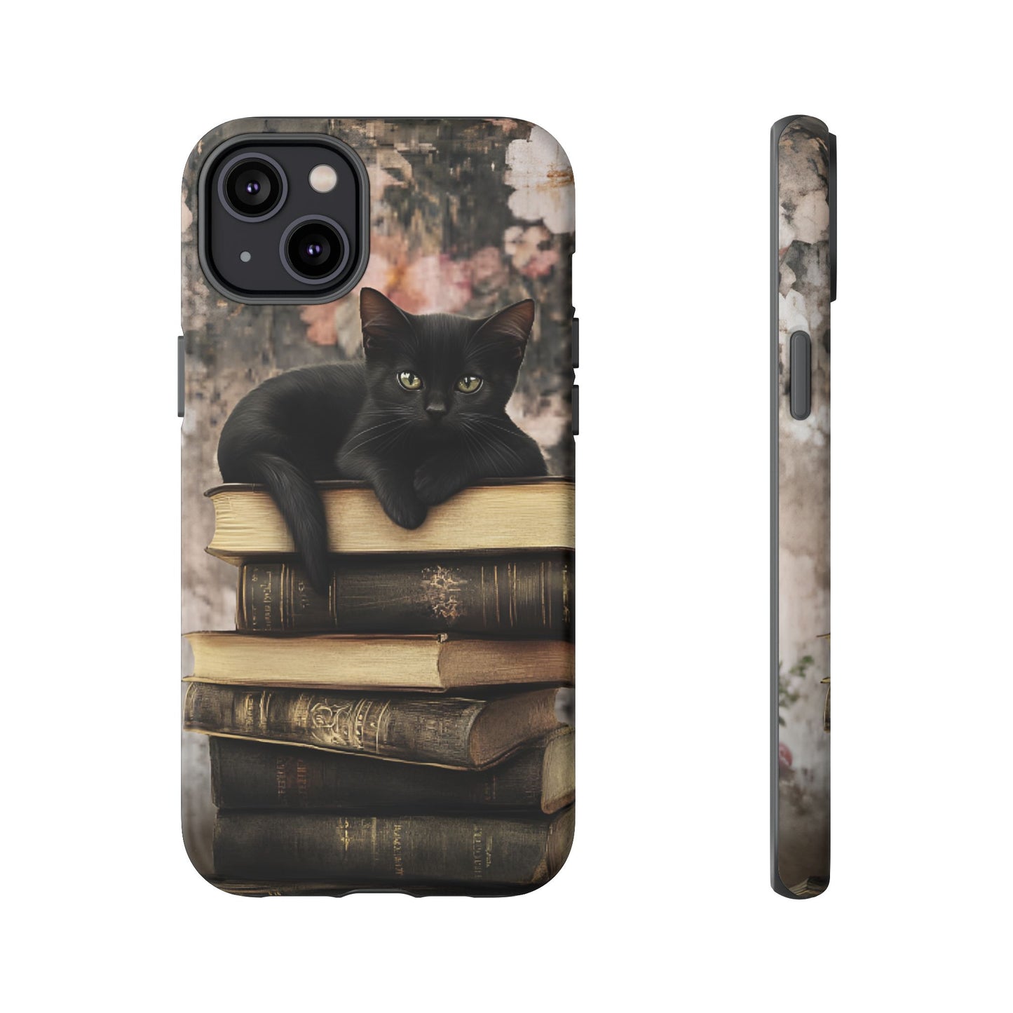 Black Cat and Books Phone Case - Vintage Dark Academia Library Phone Cases - iPhone 16 15 14 13 12 11, Samsung Galaxy & Google Pixel Phone Covers