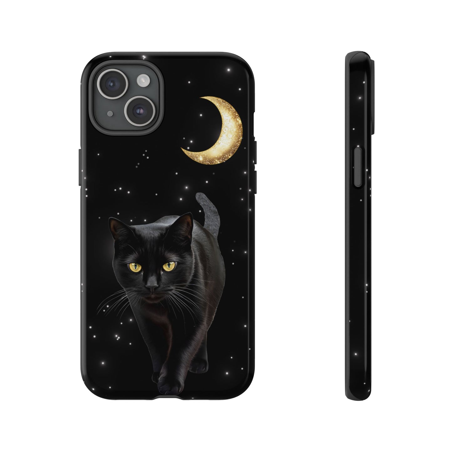 Black Cat and Moon Phone Case - Celestial Cat Lover Phone Cases for iPhone 16 15 14 13 12 11, Samsung Galaxy & Google Pixel