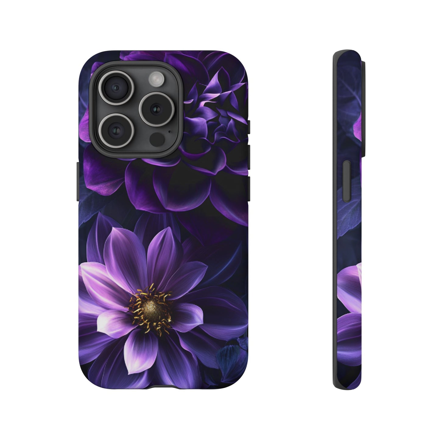 Black and Purple Flowers Phone Case - Dark Gothic Bloom Phone Cases for iPhone 16 15 14 13 12 11, Samsung Galaxy & Google Pixel