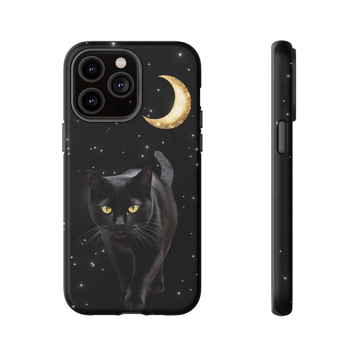 Black Cat and Moon Phone Case - Celestial Cat Lover Phone Cases for iPhone 16 15 14 13 12 11, Samsung Galaxy & Google Pixel