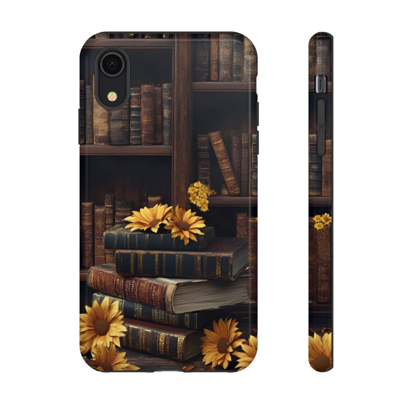 Vintage Books and Sunflowers Phone Case - Dark Academia Library Phone Cases - iPhone 16 15 14 13 12 11, Samsung Galaxy & Google Pixel Phone Covers - Boo and Bewear