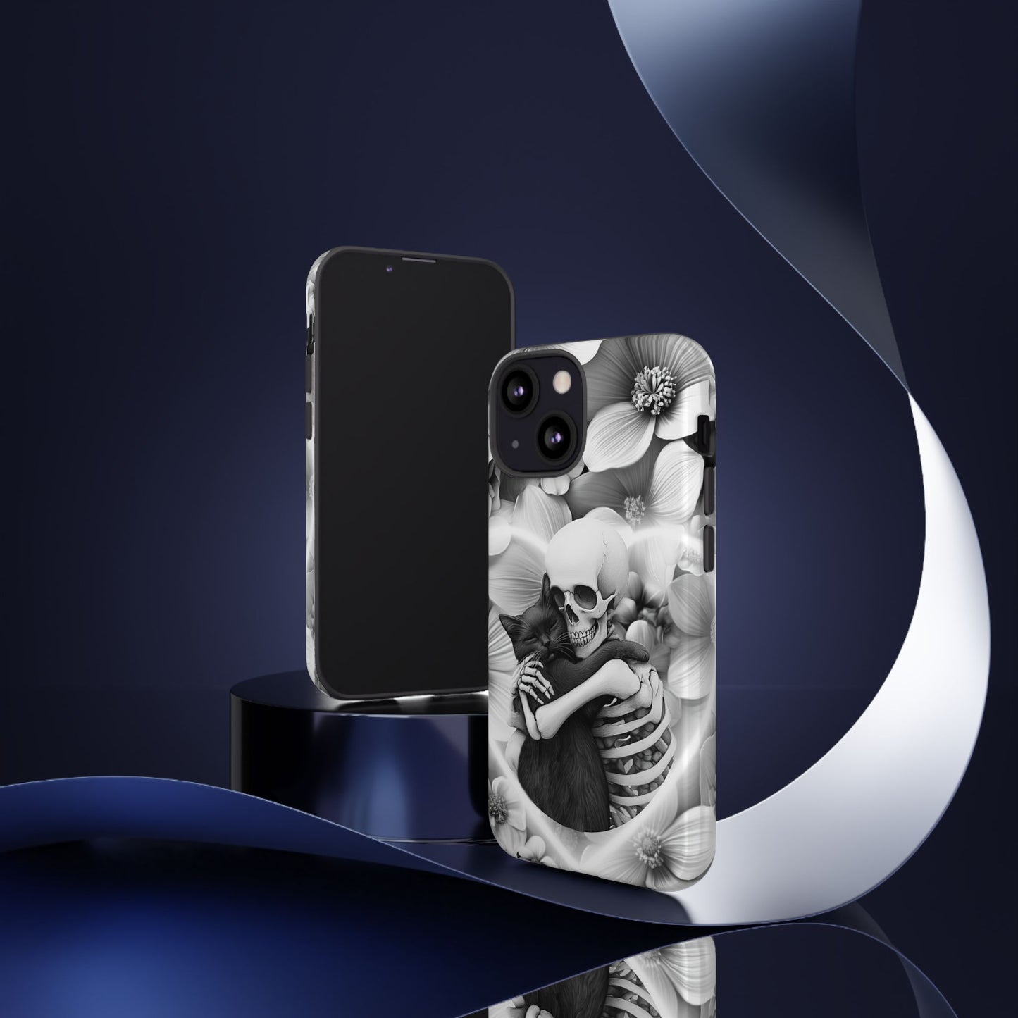 Skeleton & Black Cat Phone Case - Aesthetic Cat Lover Phone Cases for iPhone 16 15 14 13 12 11, Samsung Galaxy & Google Pixel