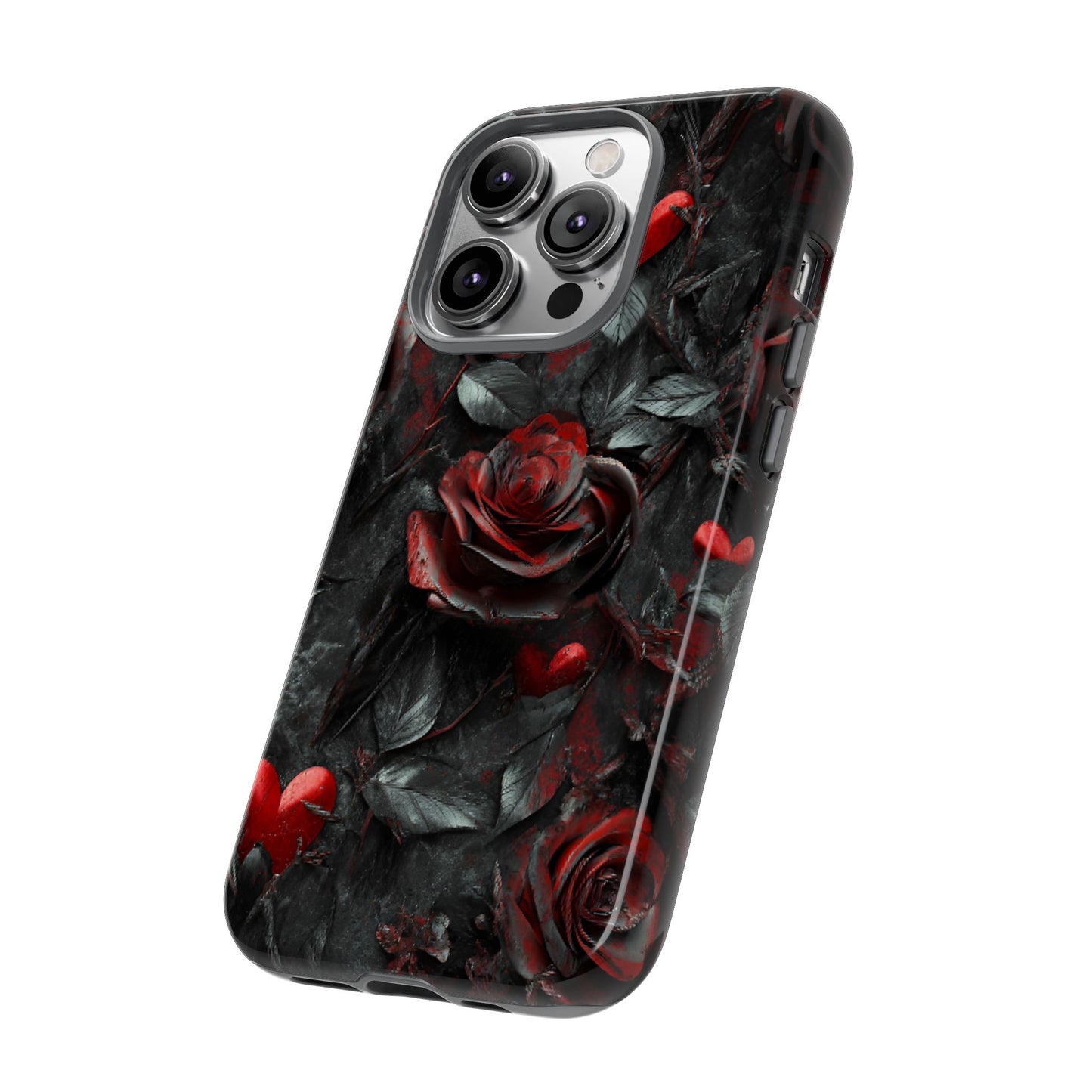 Gothic Valentine Phone Case - Dark Romance Roses and Hearts for iPhone 16 15 14 13 12 11, Samsung Galaxy & Google Pixel