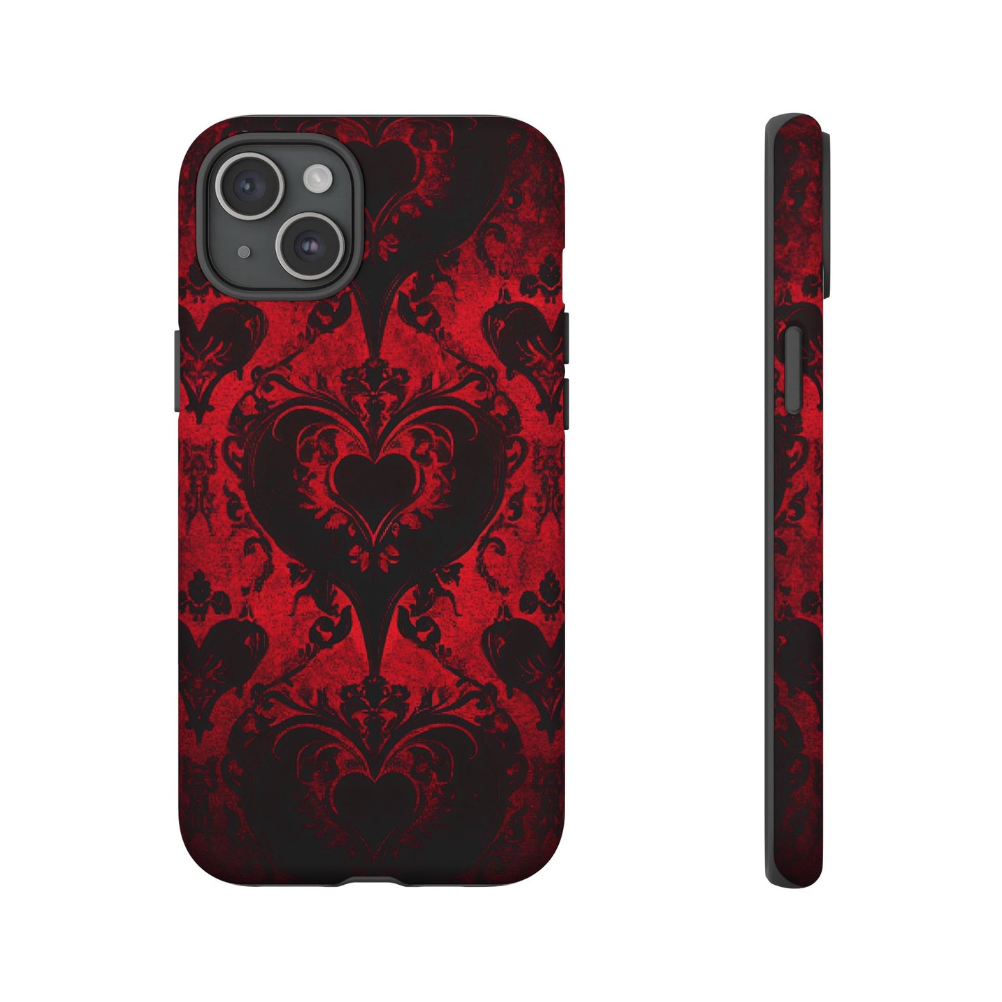 Gothic Dark Romance Phone Case - Black Hearts Phone Cover for iPhone 16 15 14 13 12 11, Samsung Galaxy & Google Pixel