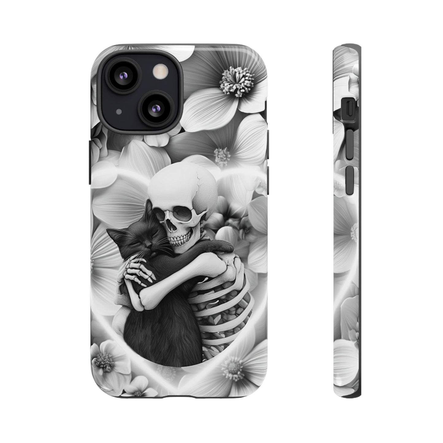 Skeleton & Black Cat Phone Case - Aesthetic Cat Lover Phone Cases- iPhone 16 15 14 13 12 11, Samsung Galaxy & Google Pixel Phone Covers