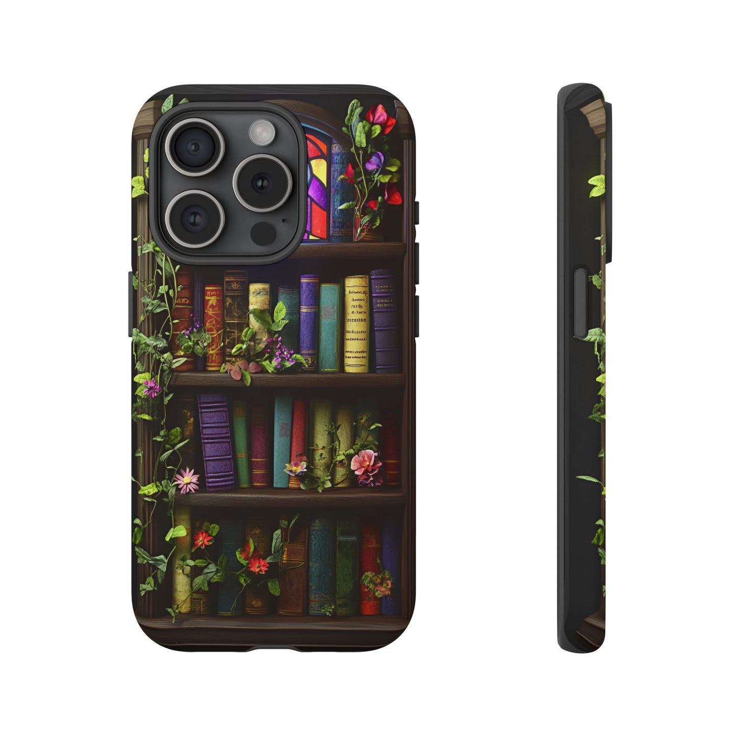 Bookshelf and Stained Glass Window Phone Case - Book Lover Phone Cases for iPhone 16 15 14 13 12 11, Samsung Galaxy & Google Pixel