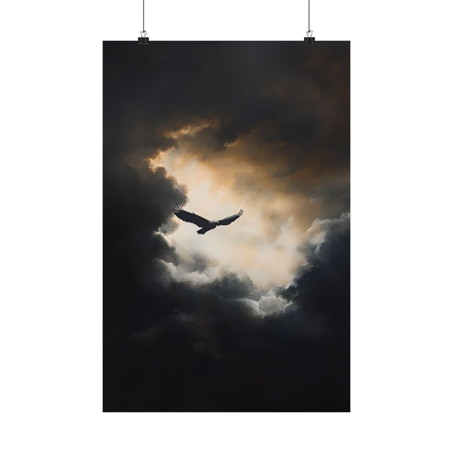 Eagle Flying Painting - Moody Wildlife Poster - Wild Bird Print - Dark Cloud Painting - Sky Wall Art