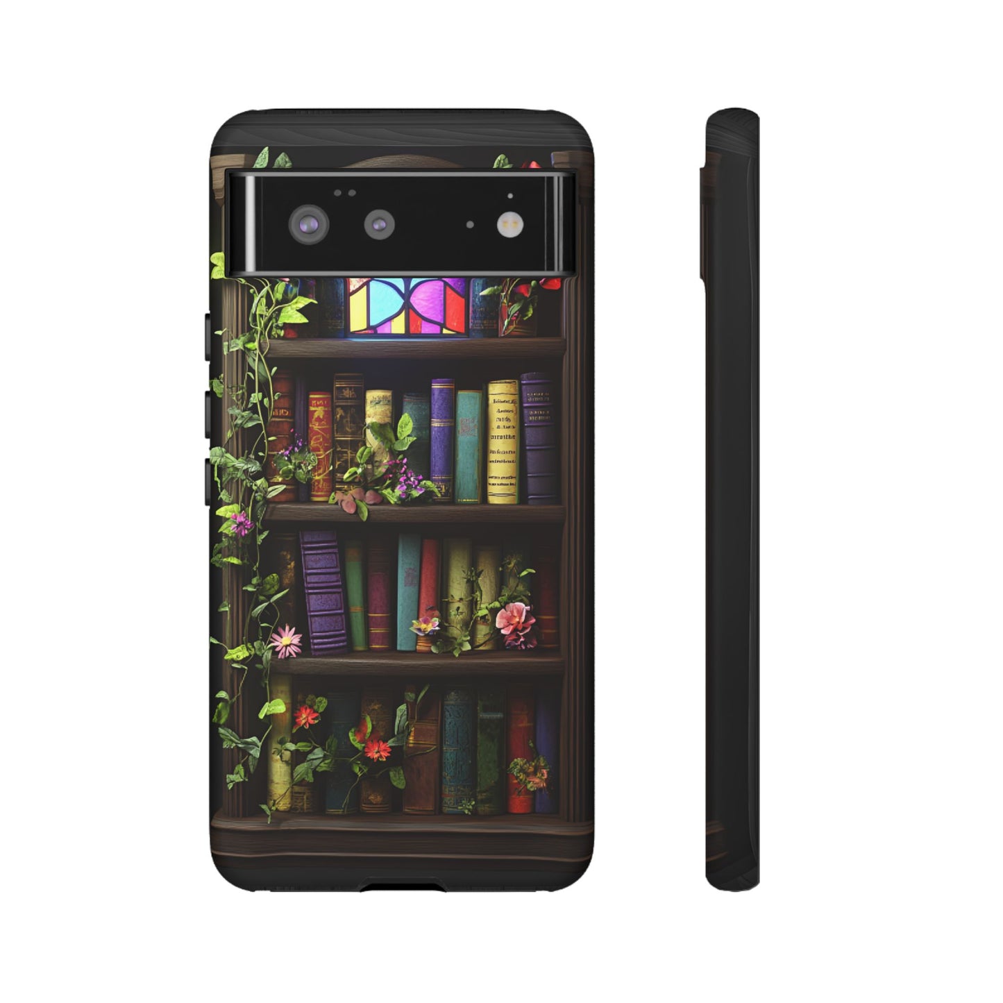 Bookshelf and Stained Glass Window Phone Case - Book Lover Phone Cases for iPhone 16 15 14 13 12 11, Samsung Galaxy & Google Pixel