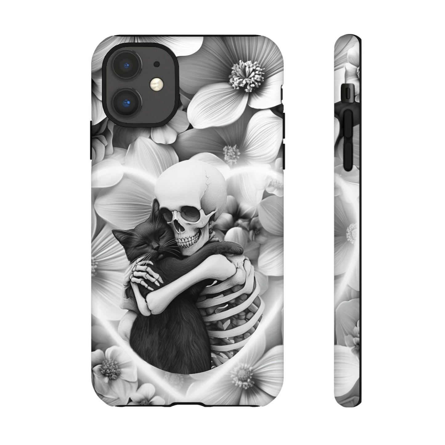 Skeleton & Black Cat Phone Case - Aesthetic Cat Lover Phone Cases- iPhone 16 15 14 13 12 11, Samsung Galaxy & Google Pixel Phone Covers