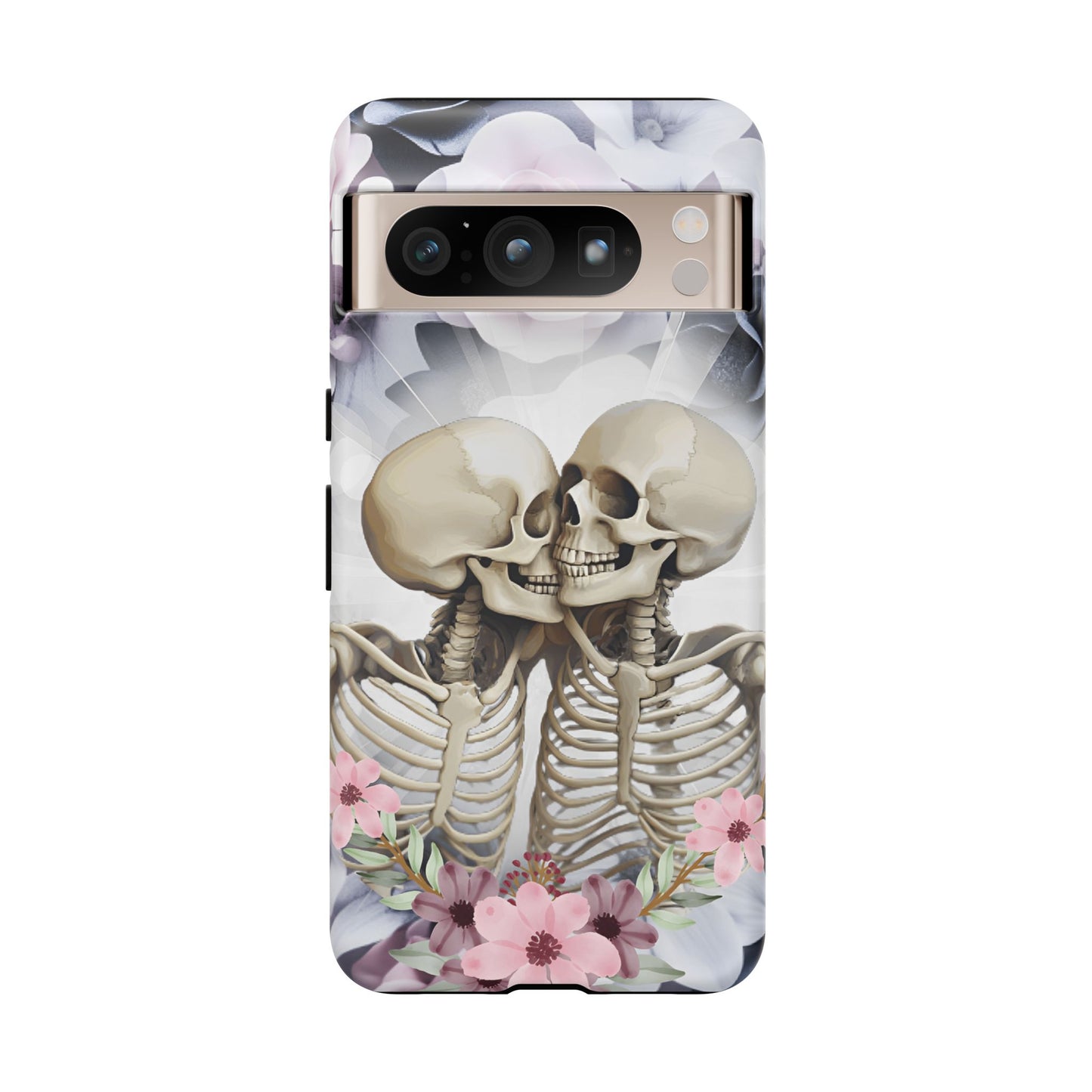 Skeleton Couple Phone Case - Floral Love Halloween Phone Cases for iPhone 16 15 14 13 12 11, Samsung Galaxy & Google Pixel