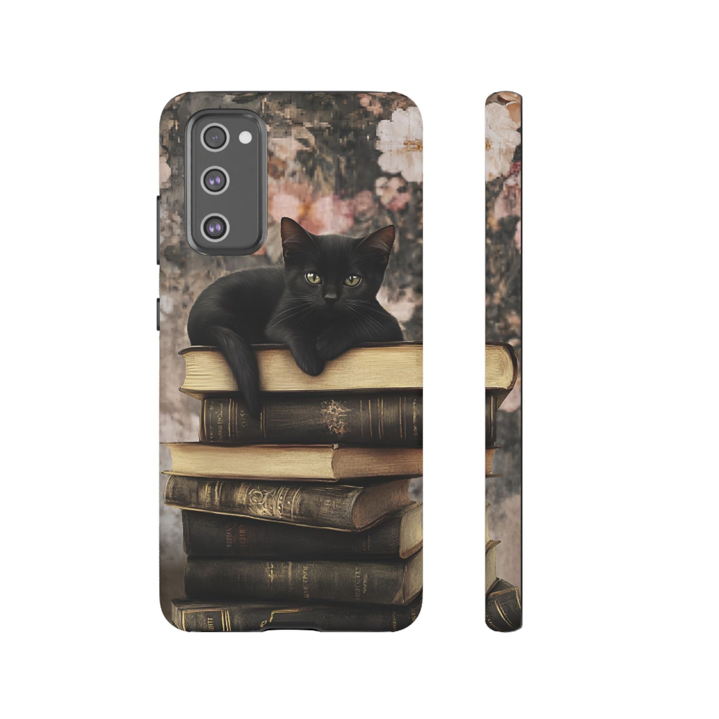 Black Cat and Books Phone Case - Vintage Dark Academia Library Phone Cases - iPhone 16 15 14 13 12 11, Samsung Galaxy & Google Pixel Phone Covers