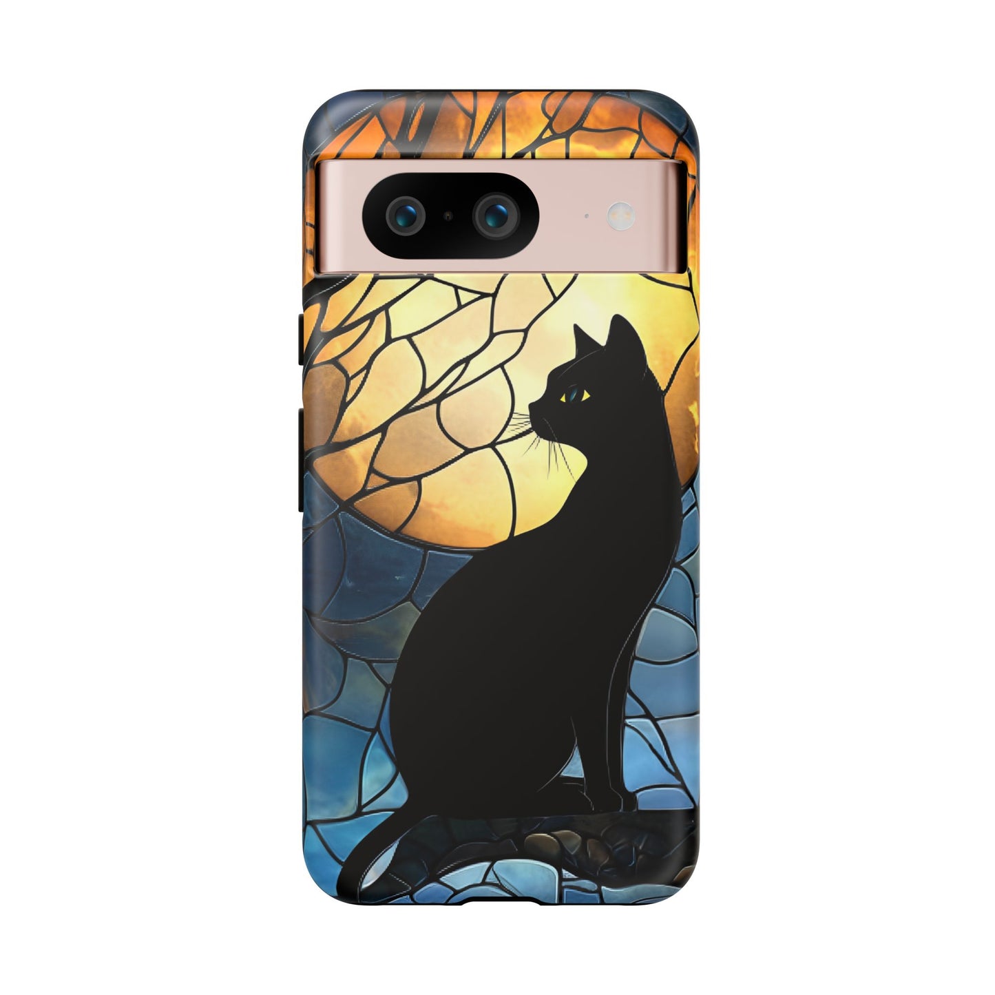 Black Cat and Moon Stained Glass Phone Case - Celestial Cat Lover Phone Cases - iPhone 16 15 14 13 12 11, Samsung Galaxy & Google Pixel Phone Covers