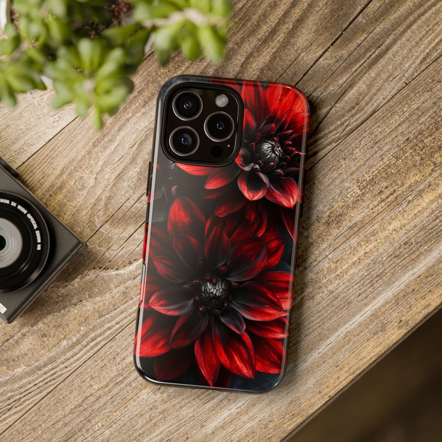 Black and Red Flower Phone Case - Gothic Dark Floral Phone Cases for iPhone 16 15 14 13 12 11, Samsung Galaxy & Google Pixel