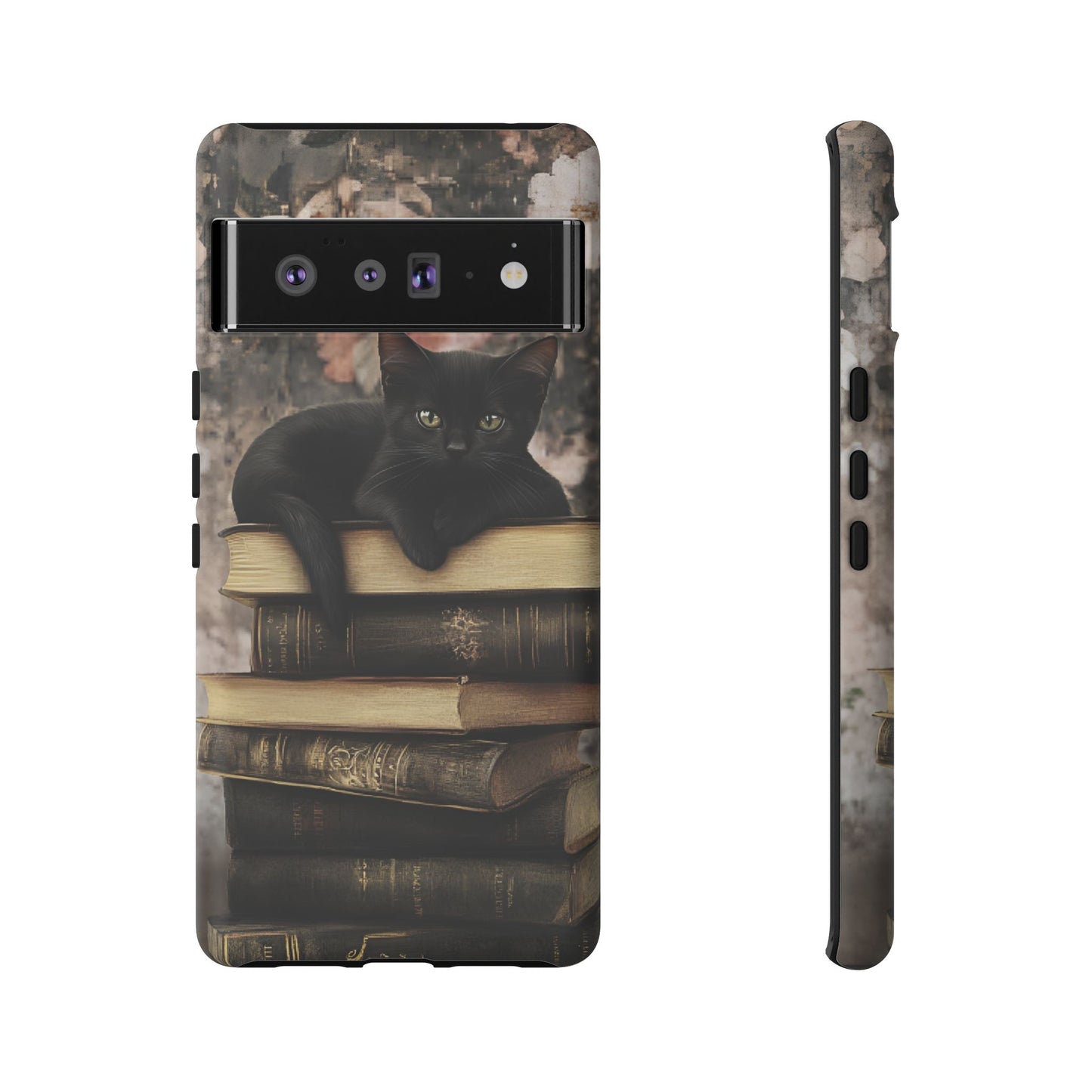 Black Cat and Books Phone Case - Vintage Dark Academia Library Phone Cases for iPhone 16 15 14 13 12 11, Samsung Galaxy & Google Pixel