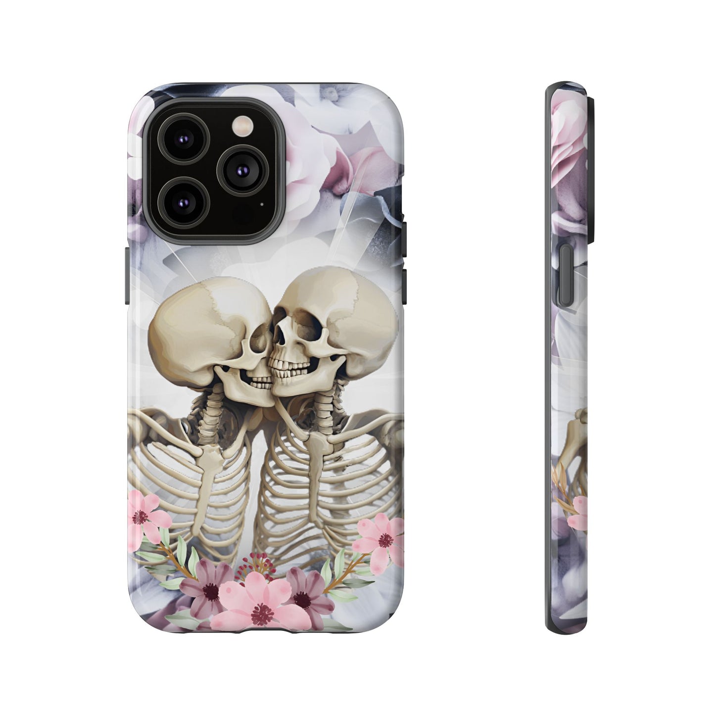 Skeleton Couple Phone Case - Floral Love Halloween Phone Cases for iPhone 16 15 14 13 12 11, Samsung Galaxy & Google Pixel