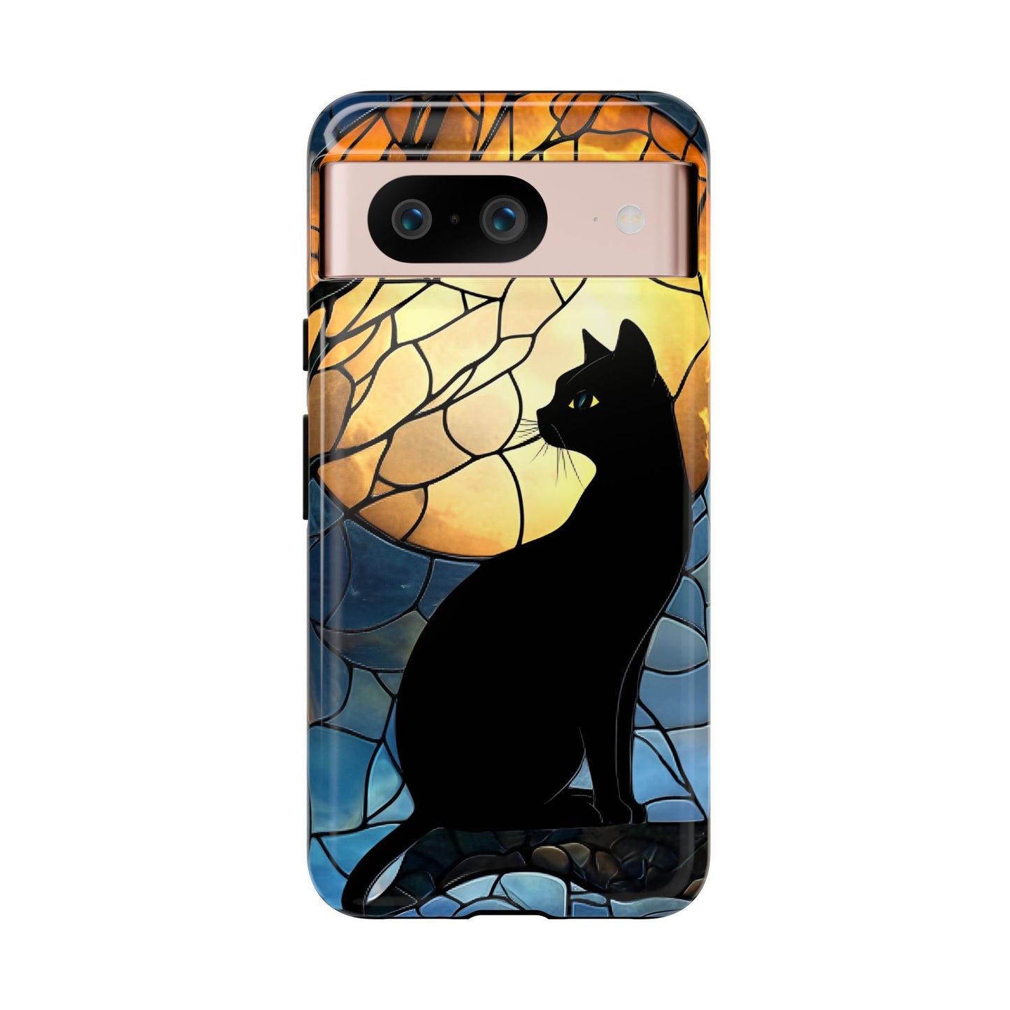 Black Cat and Moon Stained Glass Phone Case - Celestial Cat Lover Phone Cases - iPhone 16 15 14 13 12 11, Samsung Galaxy & Google Pixel Phone Covers