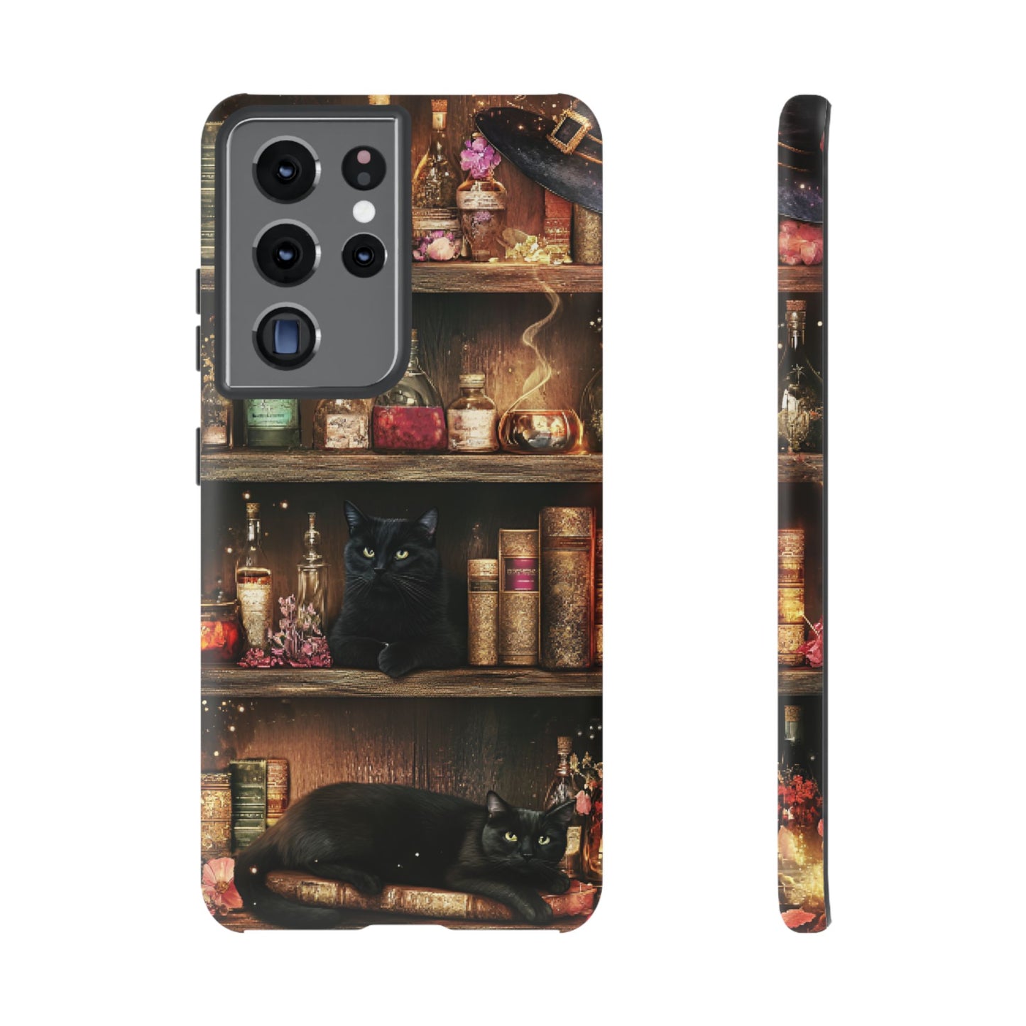 Witch Bookshelf Phone Case - Witchy Books Potions and Black Cats for iPhone 16 15 14 13 12 11, Samsung Galaxy & Google Pixel