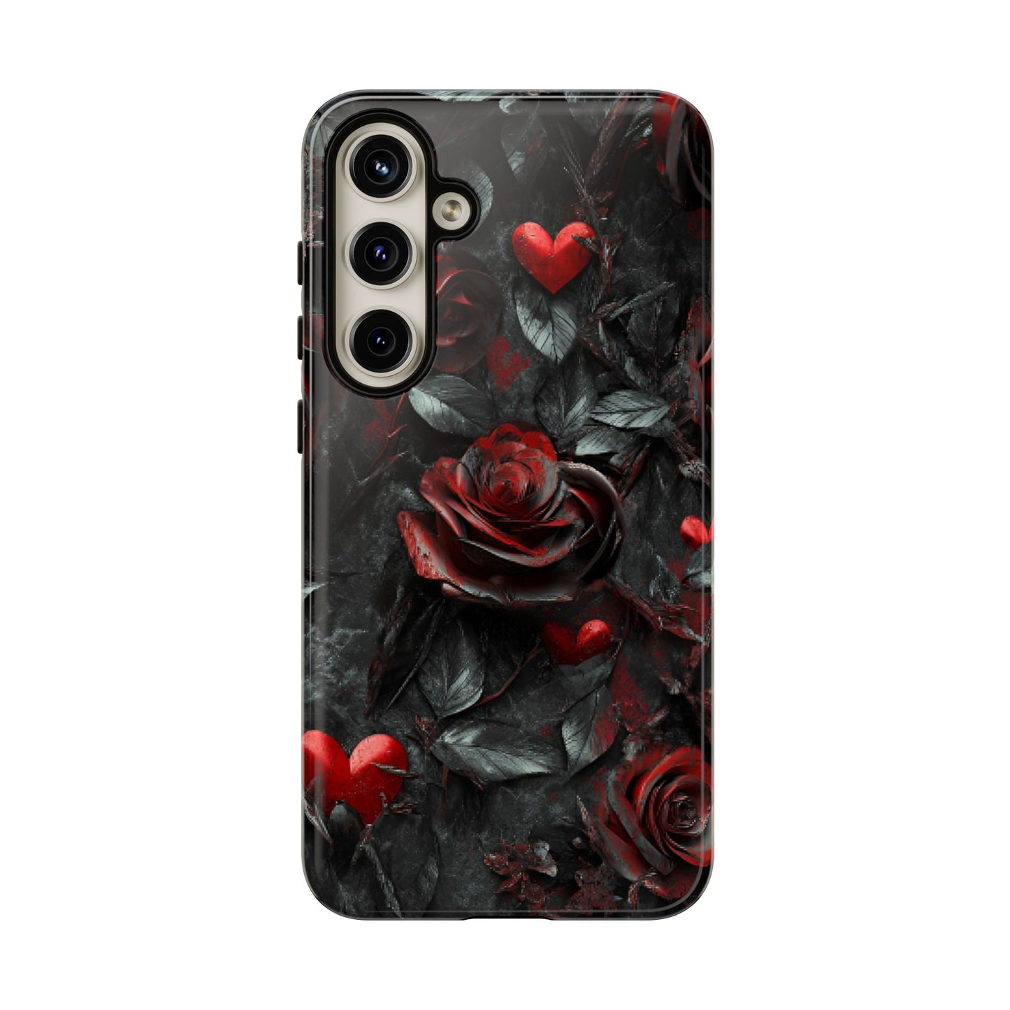 Gothic Valentine Phone Case - Dark Romance Roses and Hearts for iPhone 16 15 14 13 12 11, Samsung Galaxy & Google Pixel