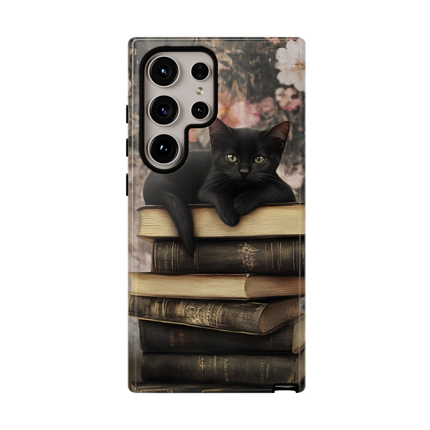 Black Cat and Books Phone Case - Vintage Dark Academia Library Phone Cases for iPhone 16 15 14 13 12 11, Samsung Galaxy & Google Pixel