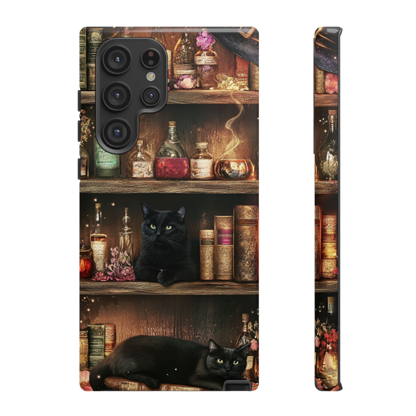 Witch Bookshelf Phone Case - Witchy Books Potions and Black Cats for iPhone 16 15 14 13 12 11, Samsung Galaxy & Google Pixel