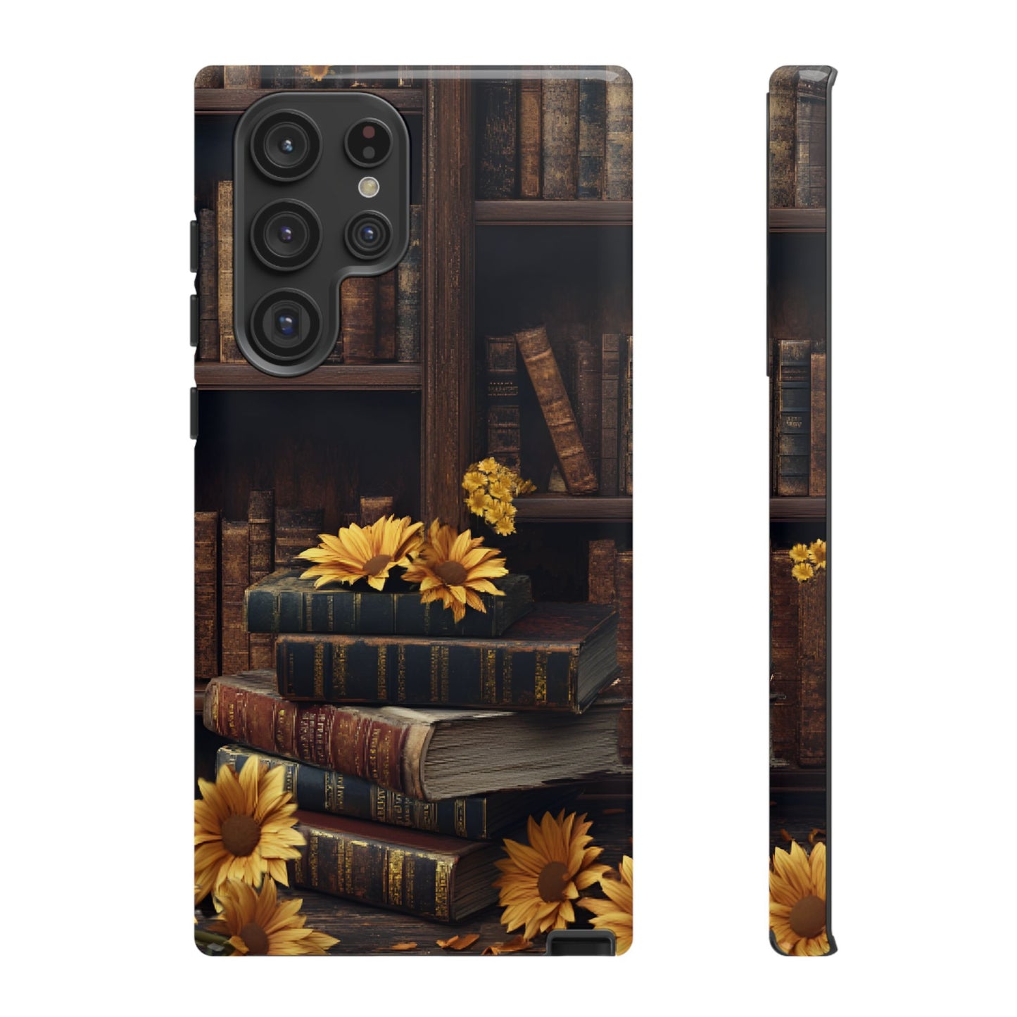 Vintage Books and Sunflowers Phone Case - Dark Academia Library Phone Cases for iPhone 16 15 14 13 12 11, Samsung Galaxy & Google Pixel