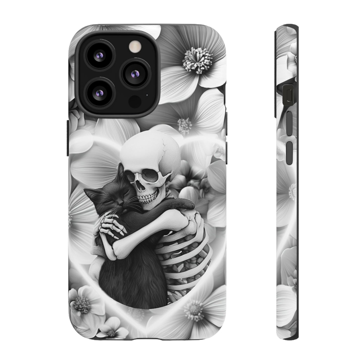 Skeleton & Black Cat Phone Case - Aesthetic Cat Lover Phone Cases for iPhone 16 15 14 13 12 11, Samsung Galaxy & Google Pixel