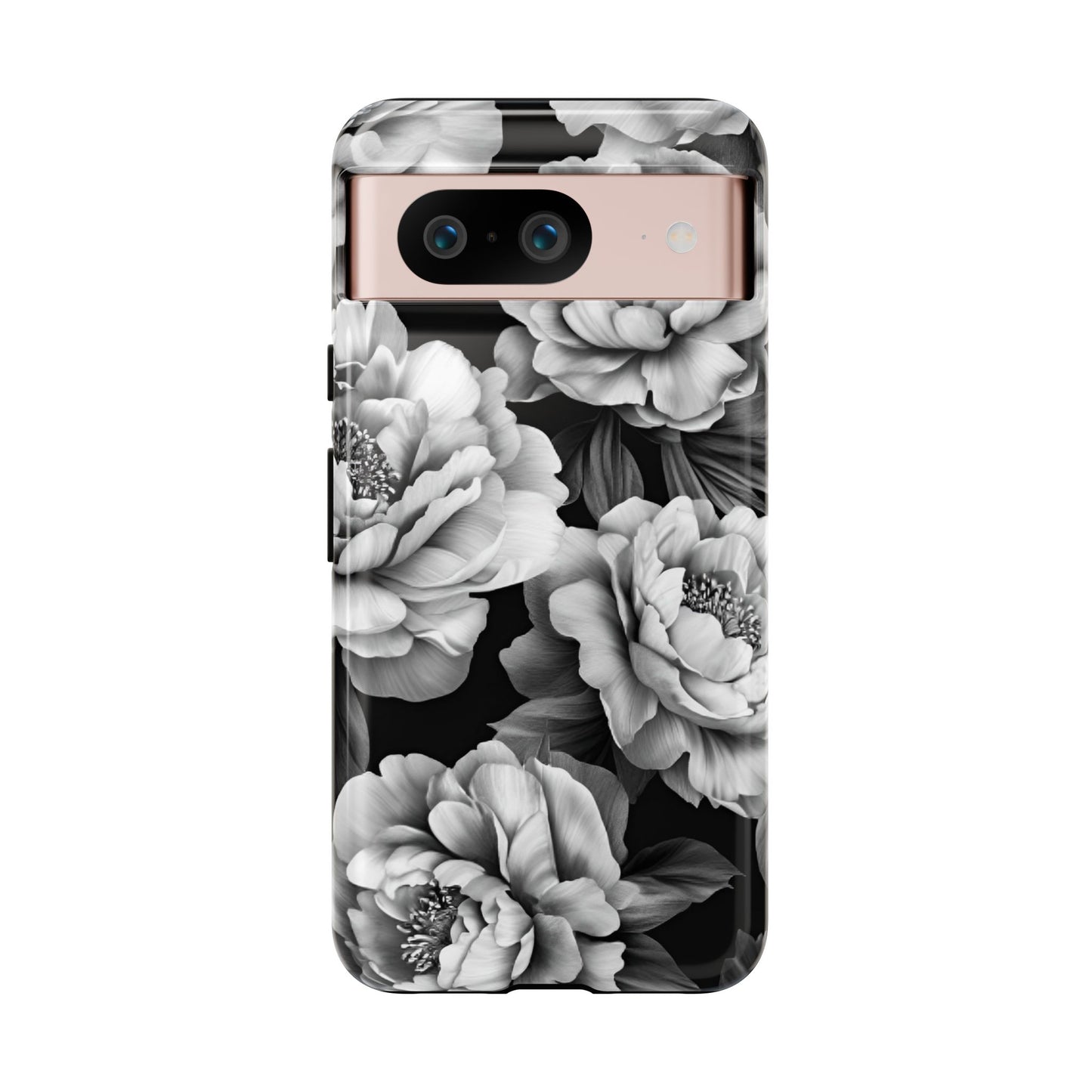 Black and White Peony Flower Phone Case - Aesthetic Dark Floral Phone Cases - iPhone 16 15 14 13 12 11, Samsung Galaxy & Google Pixel Phone Covers