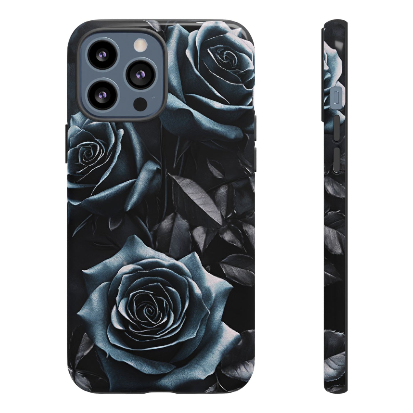 Black and Blue Roses Phone Case - Dark and Moody Gothic Flower Phone Cases for iPhone 16 15 14 13 12 11, Samsung Galaxy & Google Pixel