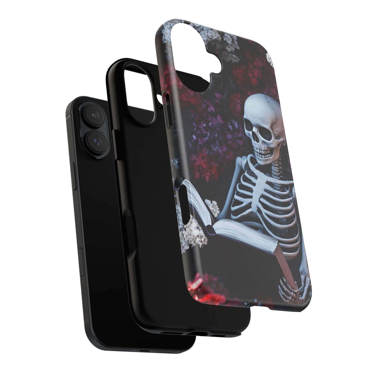 Skeleton Reading Book Phone Case - Bookish Halloween Phone Cases for iPhone 16 15 14 13 12 11, Samsung Galaxy & Google Pixel