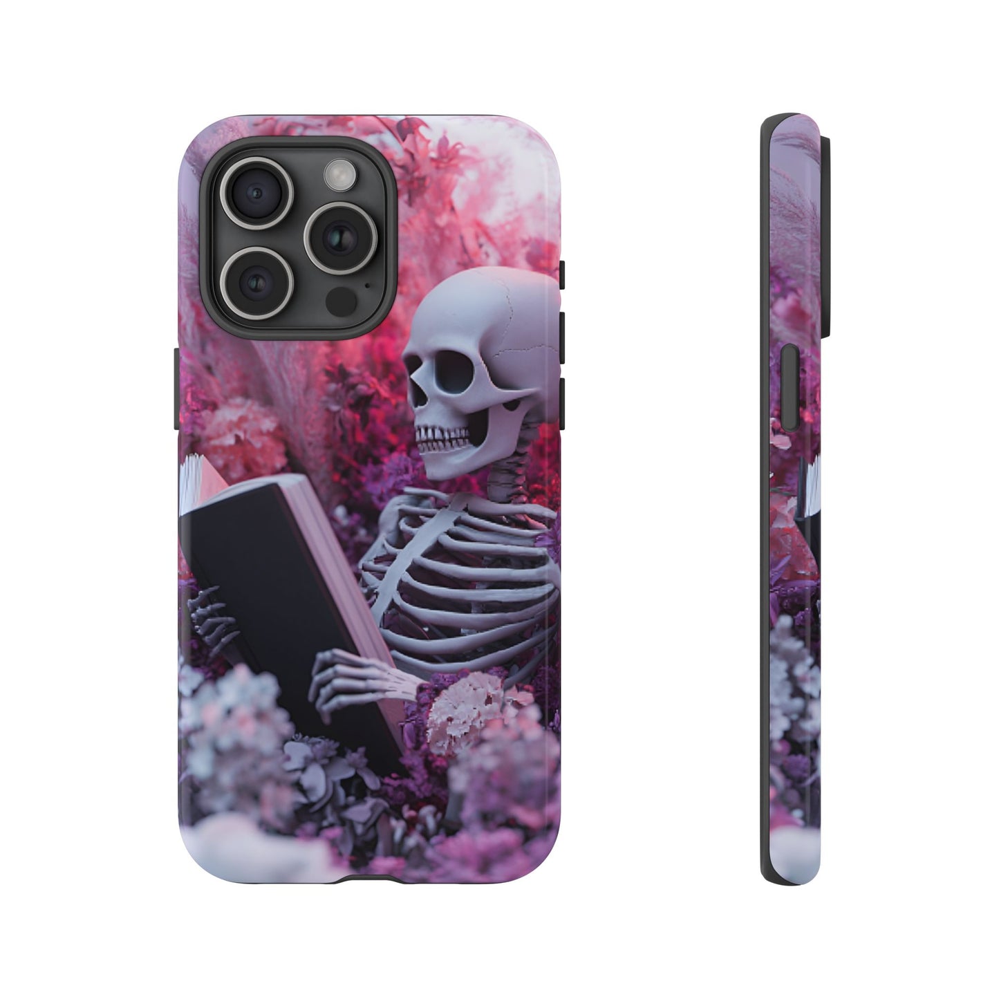 Bookish Skeleton Phone Case - Spooky Floral Halloween Phone Cases - Phone 16 15 14 13 12 11, Samsung Galaxy & Google Pixel Phone Covers