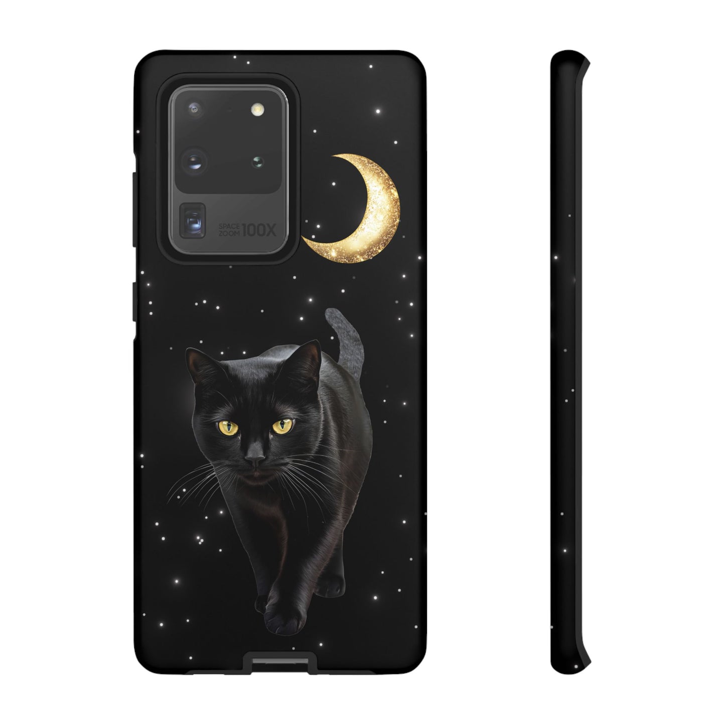 Black Cat and Moon Phone Case - Celestial Cat Lover Phone Cases for iPhone 16 15 14 13 12 11, Samsung Galaxy & Google Pixel