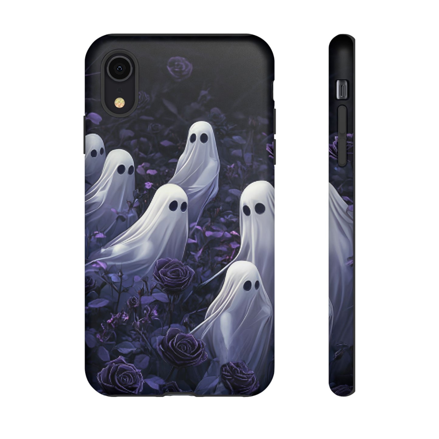 Halloween Phone Case - Ghosts in Purple Rose Garden - iPhone 16 15 14 13 12 11, Samsung Galaxy & Google Pixel Phone Covers - Boo and Bewear