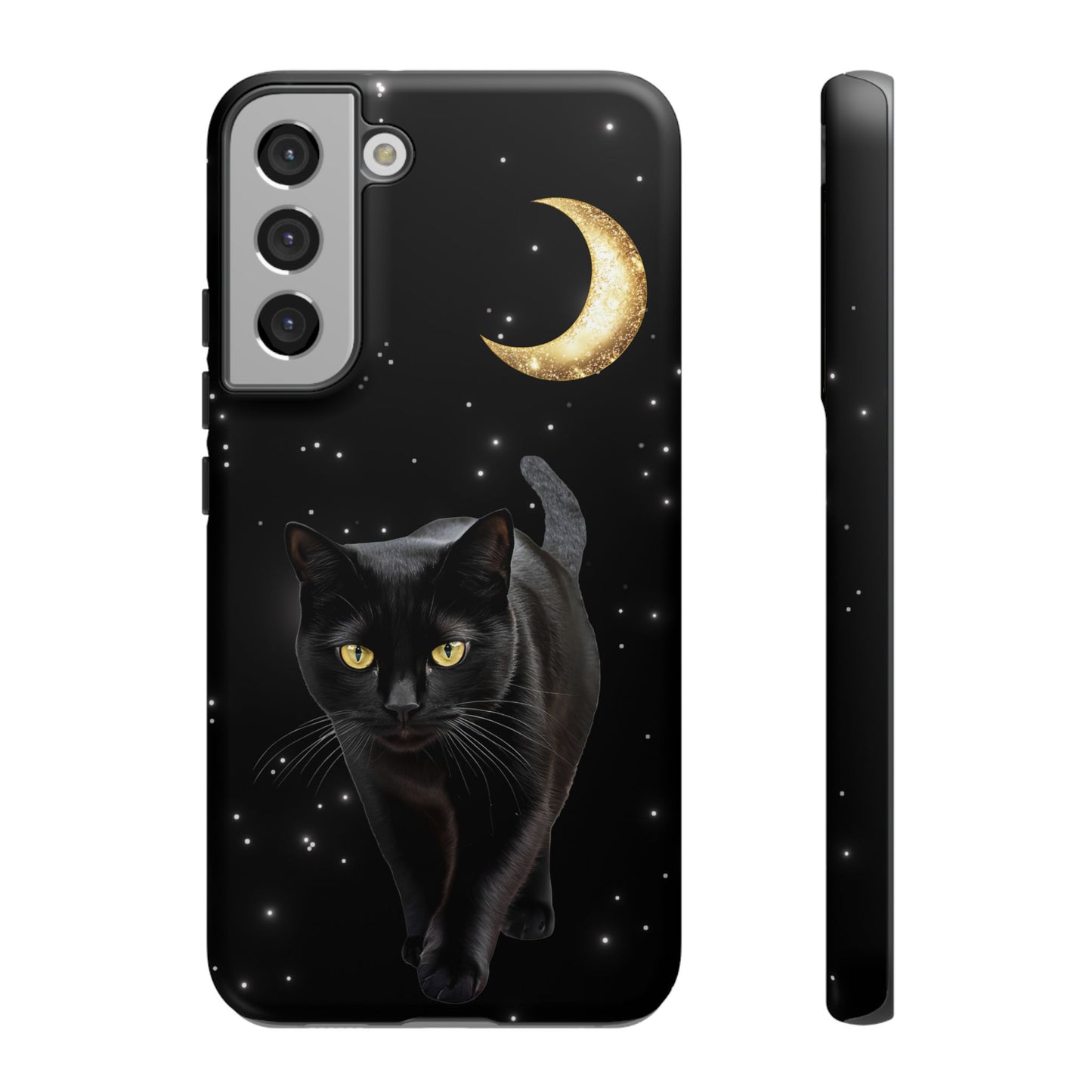 Black Cat and Moon Phone Case - Celestial Cat Lover Phone Cases for iPhone 16 15 14 13 12 11, Samsung Galaxy & Google Pixel