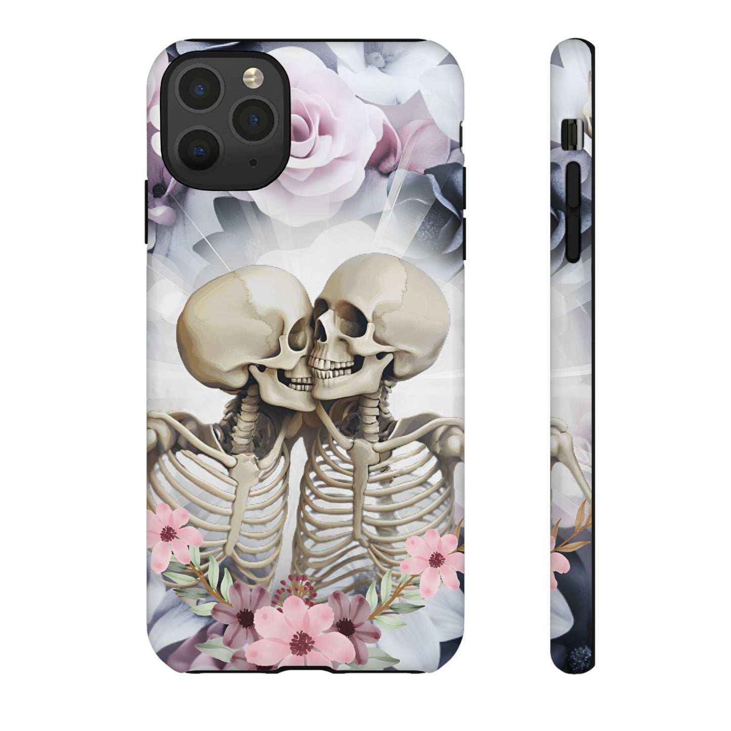 Skeleton Couple Phone Case - Floral Love Halloween Phone Cases for iPhone 16 15 14 13 12 11, Samsung Galaxy & Google Pixel