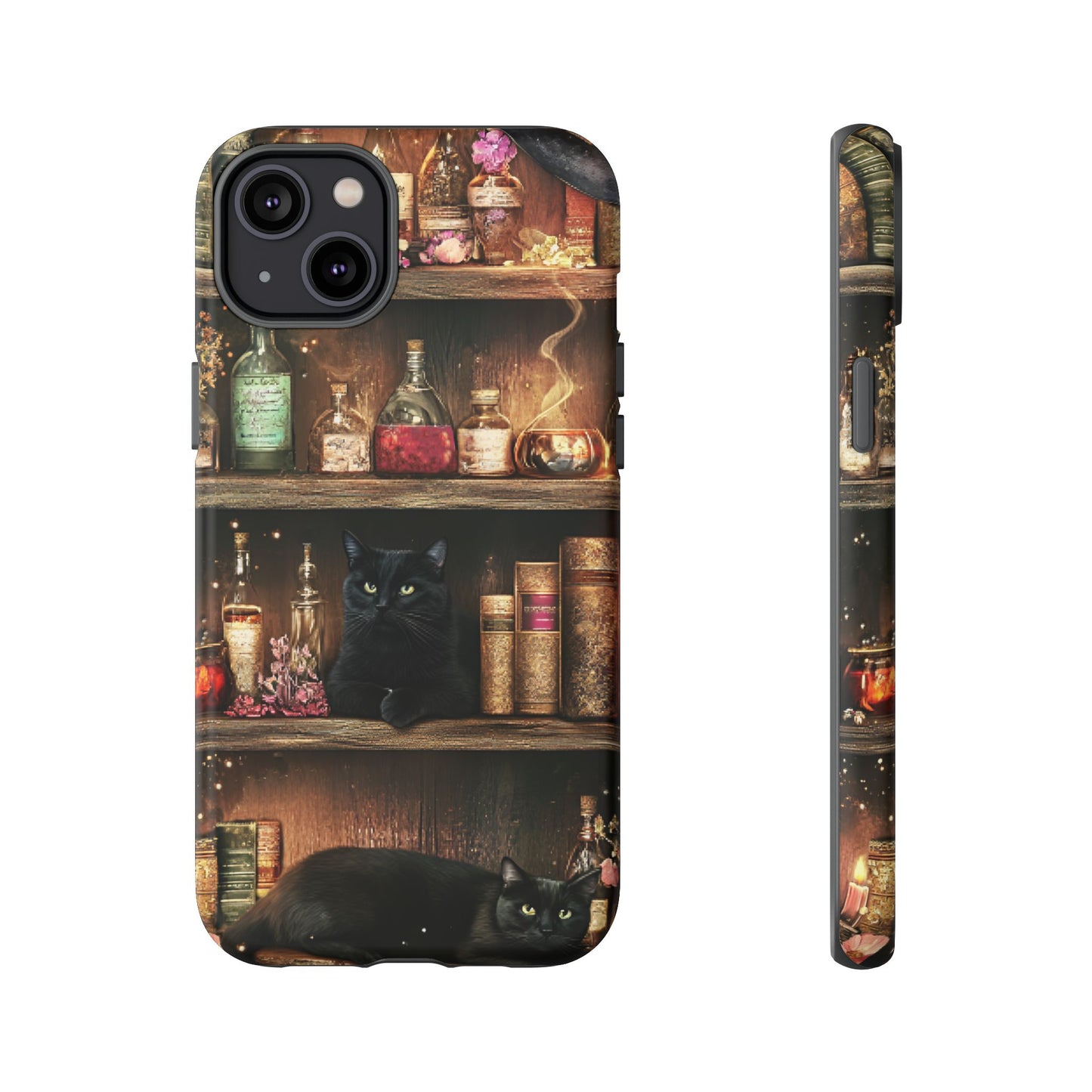 Witch Bookshelf Phone Case - Witchy Books Potions and Black Cats for iPhone 16 15 14 13 12 11, Samsung Galaxy & Google Pixel