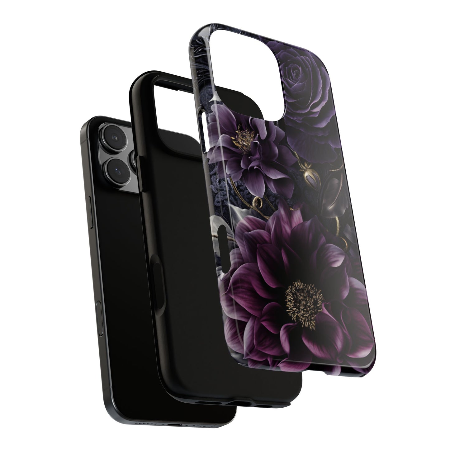 Gothic Dark Floral Phone Case - Aesthetic Purple and Gold Flowers for iPhone 16 15 14 13 12 11, Samsung Galaxy & Google Pixel