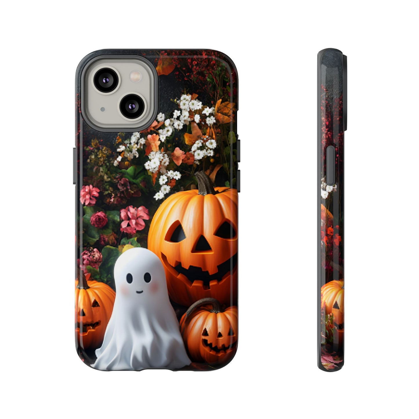 Halloween Phone Case with Cute Ghost and Pumpkins - iPhone 16 15 14 13 12 11, Samsung Galaxy & Google Pixel Phone Covers