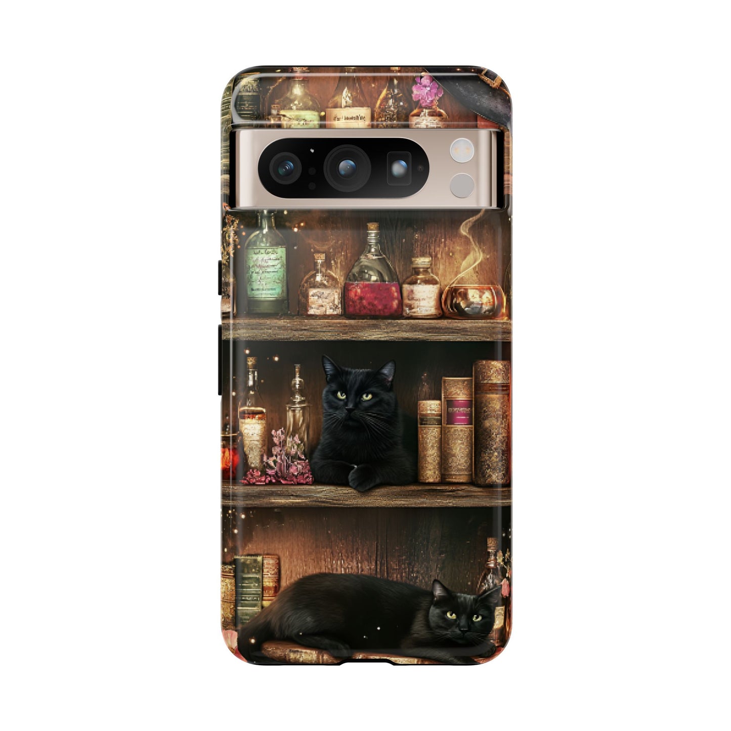 Witch Bookshelf Phone Case - Witchy Books Potions and Black Cats for iPhone 16 15 14 13 12 11, Samsung Galaxy & Google Pixel