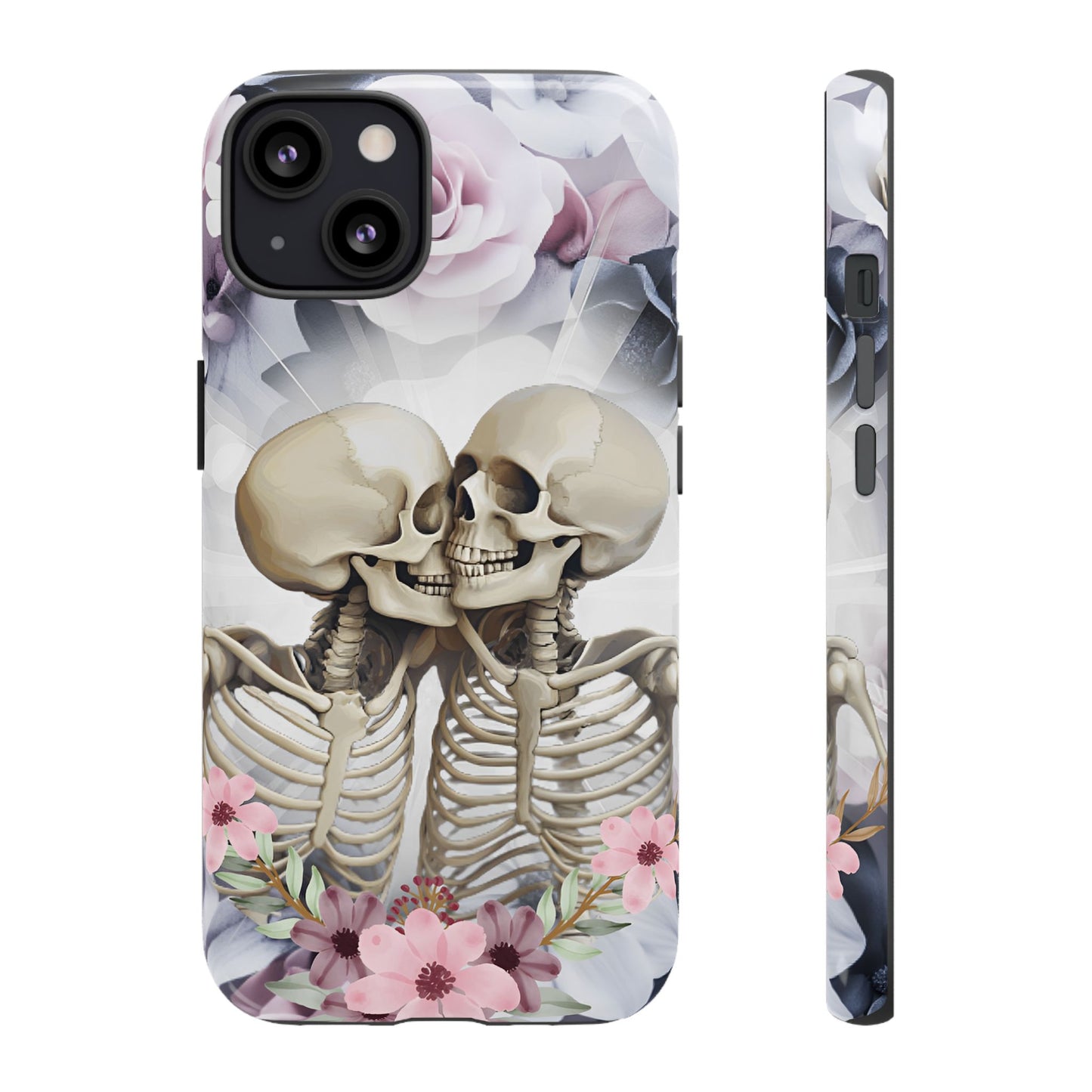 Skeleton Couple Phone Case - Floral Love Halloween Phone Cases for iPhone 16 15 14 13 12 11, Samsung Galaxy & Google Pixel