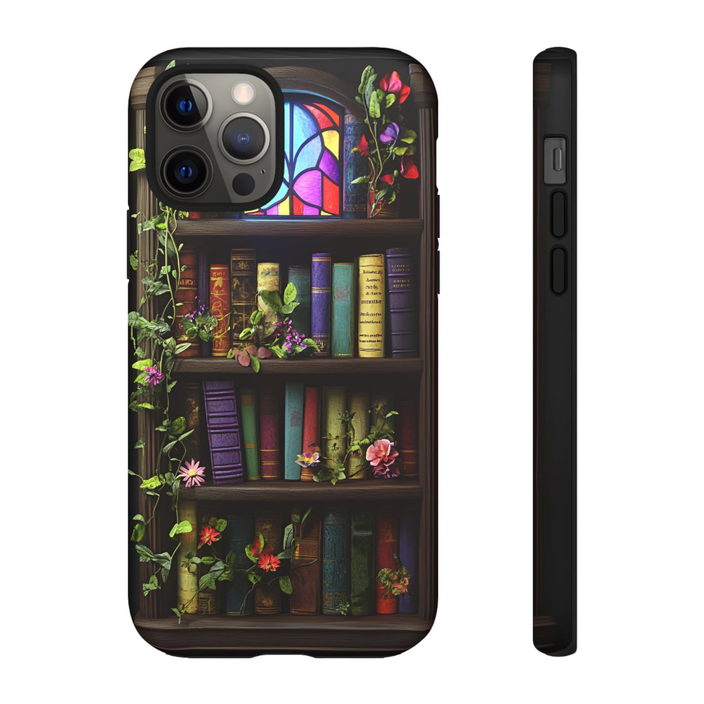 Bookshelf and Stained Glass Window Phone Case - Book Lover Phone Cases for iPhone 16 15 14 13 12 11, Samsung Galaxy & Google Pixel