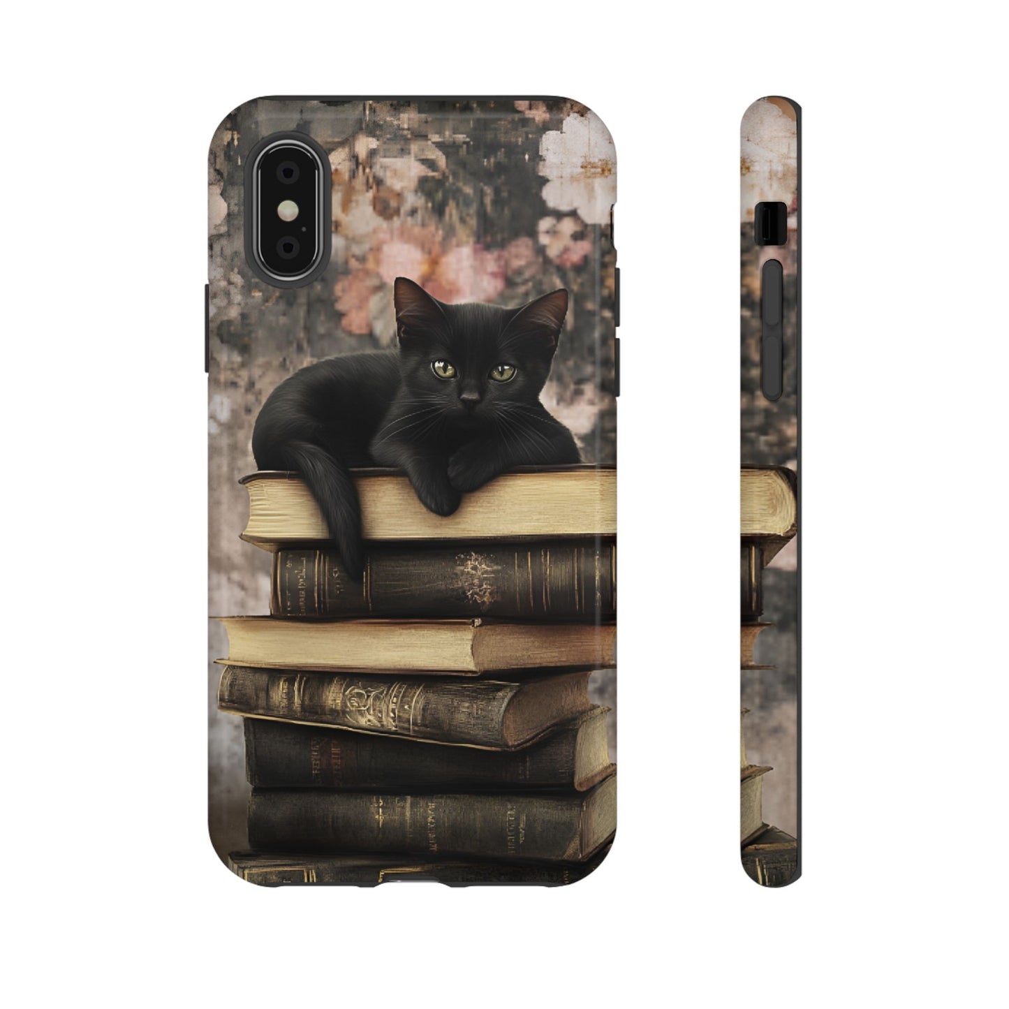 Black Cat and Books Phone Case - Vintage Dark Academia Library Phone Cases - iPhone 16 15 14 13 12 11, Samsung Galaxy & Google Pixel Phone Covers - Boo and Bewear