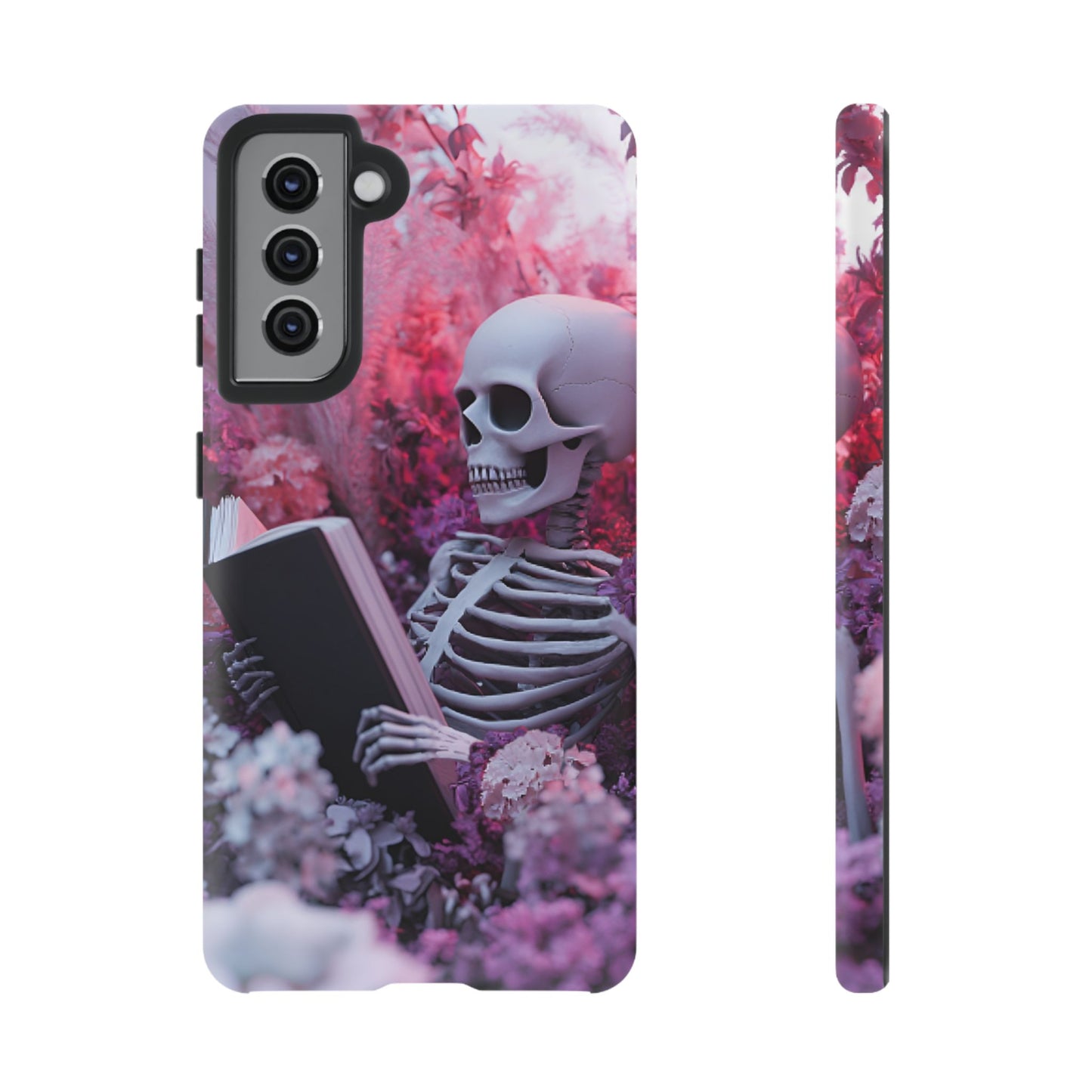 Bookish Skeleton Phone Case - Spooky Floral Halloween Phone Cases - Phone 16 15 14 13 12 11, Samsung Galaxy & Google Pixel Phone Covers