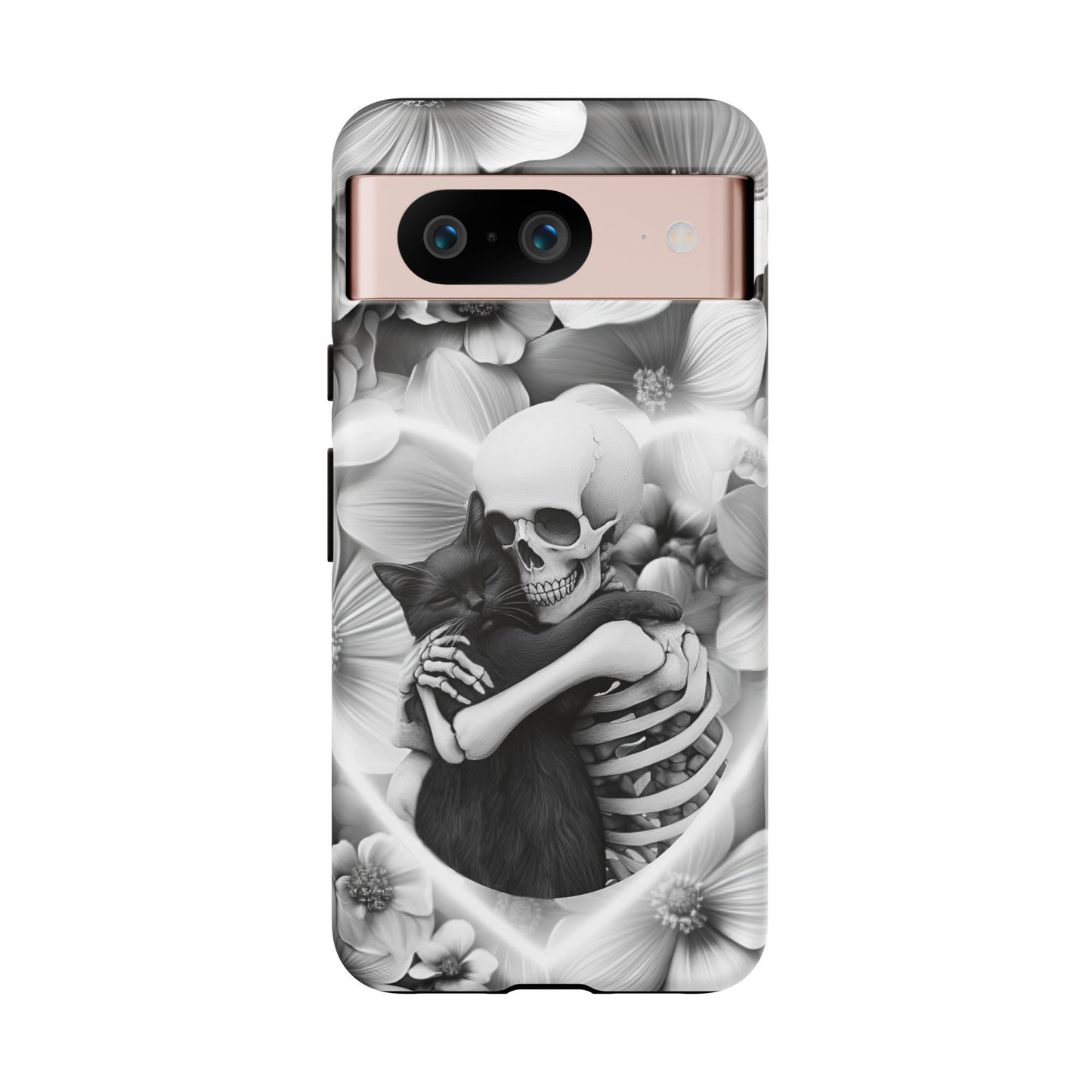 Skeleton & Black Cat Phone Case - Aesthetic Cat Lover Phone Cases for iPhone 16 15 14 13 12 11, Samsung Galaxy & Google Pixel