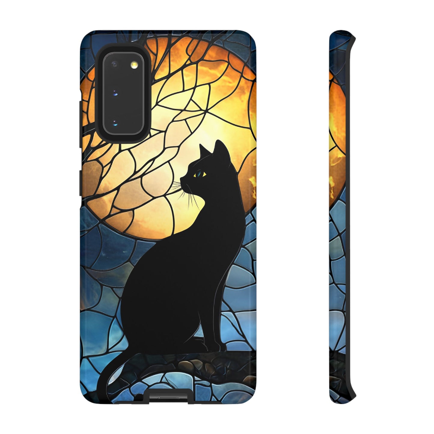 Black Cat and Moon Stained Glass Phone Case - Celestial Cat Lover Phone Cases - iPhone 16 15 14 13 12 11, Samsung Galaxy & Google Pixel Phone Covers - Boo and Bewear