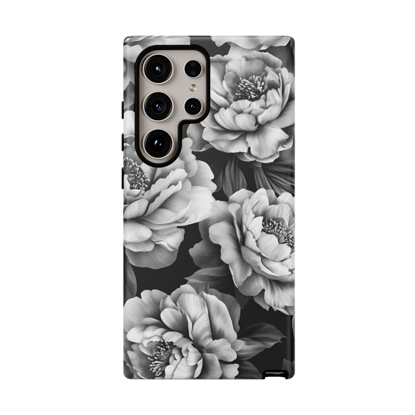 Black and White Peony Flower Phone Case - Aesthetic Dark Floral Phone Cases - iPhone 16 15 14 13 12 11, Samsung Galaxy & Google Pixel Phone Covers