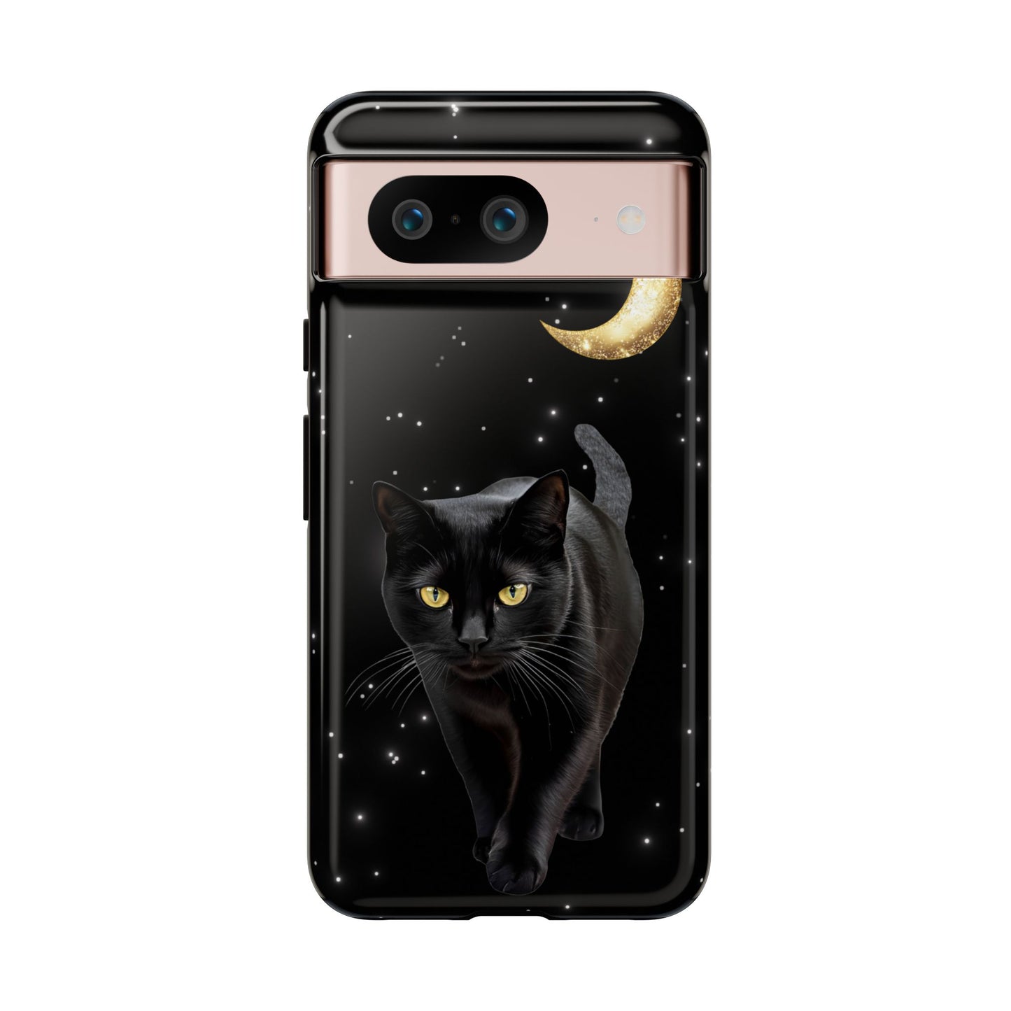 Black Cat and Moon Phone Case - Celestial Cat Lover Phone Cases for iPhone 16 15 14 13 12 11, Samsung Galaxy & Google Pixel