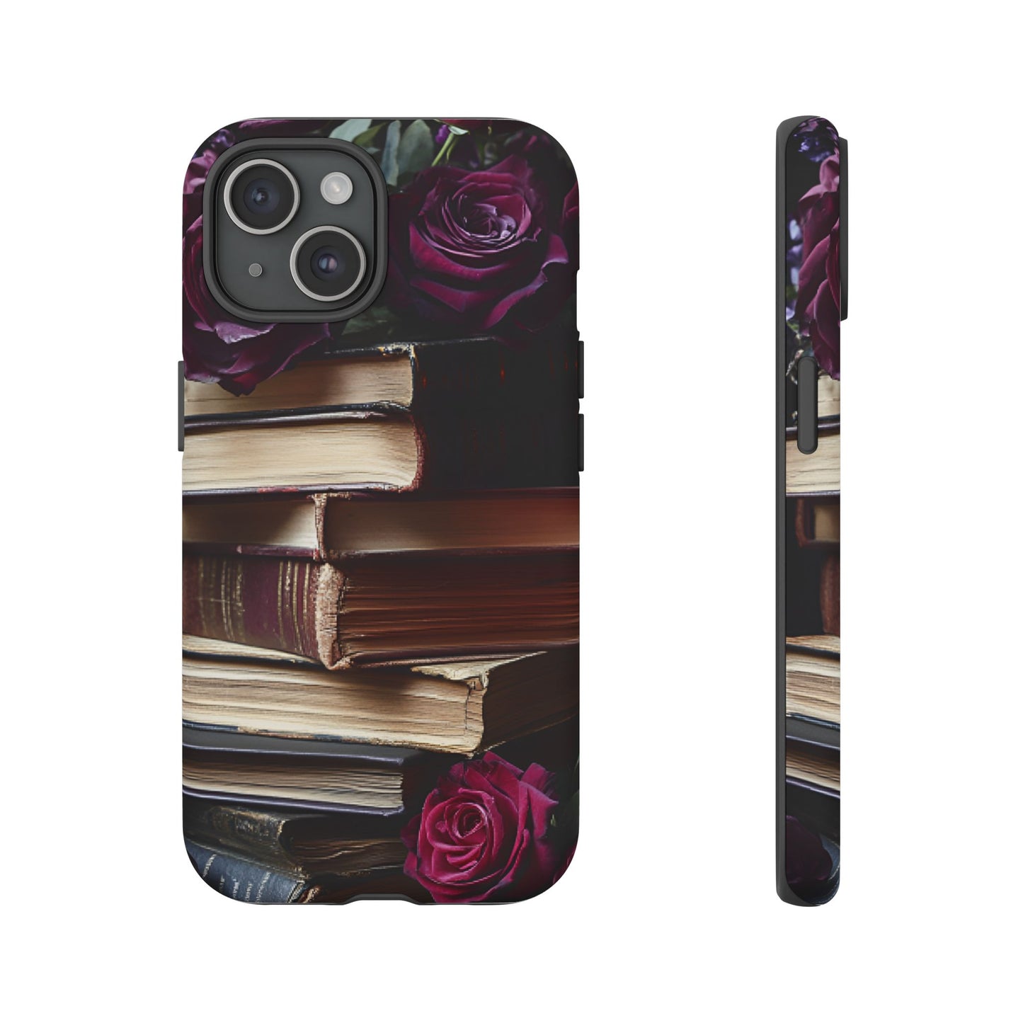 Books and Roses Phone Case - Bookish Dark Academia Phone Cover for iPhone 16 15 14 13 12 11, Samsung Galaxy & Google Pixel