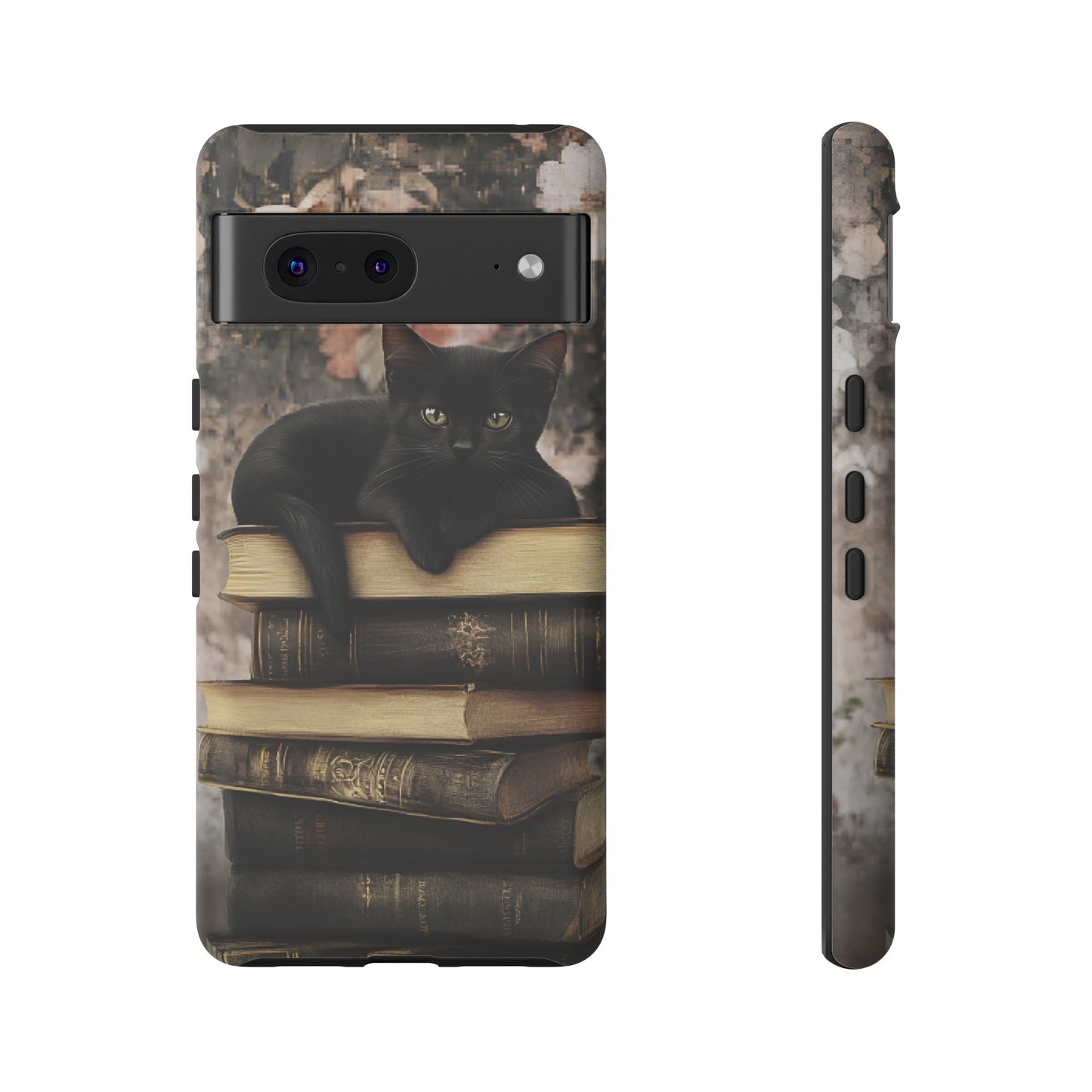 Black Cat and Books Phone Case - Vintage Dark Academia Library Phone Cases - iPhone 16 15 14 13 12 11, Samsung Galaxy & Google Pixel Phone Covers